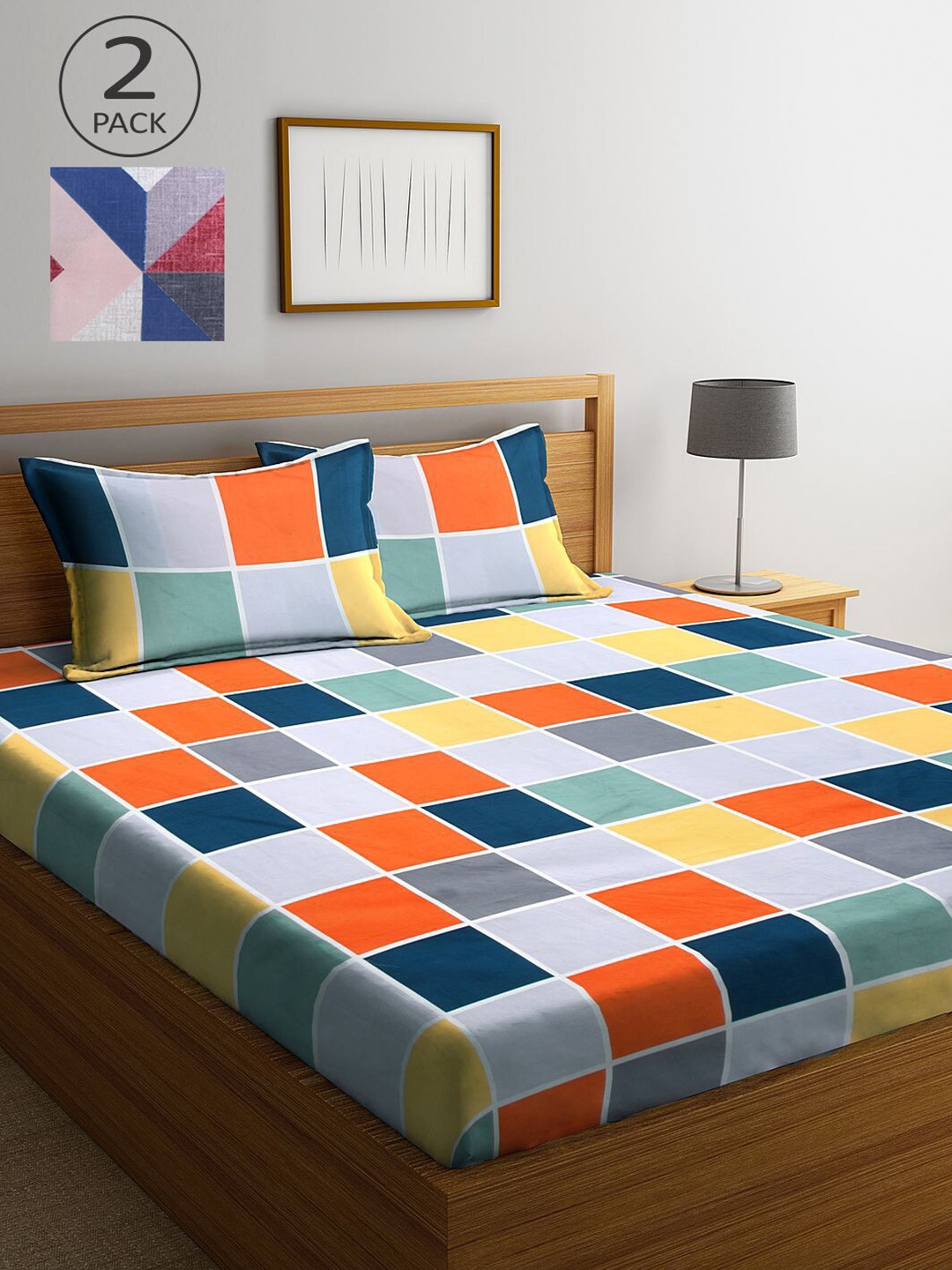 KLOTTHE Pack of 2 Orange & Blue Geometric 210 TC 2 King Bedsheet with 4 Pillow Covers
KLOTTHE Pack of 2 Orange & Blue Geometric 210 TC 2 King Bedsheet with 4 Pillow Covers