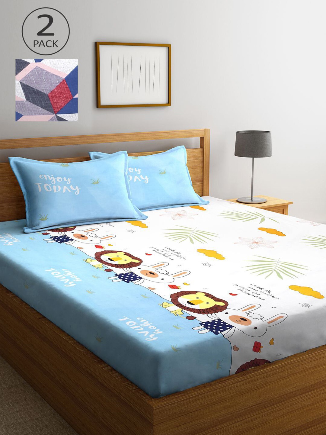 KLOTTHE Pack Of 2 Multicoloured Geometric 210 TC King Double Bedsheet With 4 Pillow Covers, Multi
KLOTTHE Pack Of 2 Multicoloured Geometric 210 TC King Double Bedsheet With 4 Pillow Covers, Multi