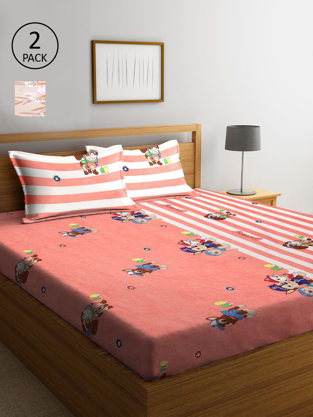 KLOTTHE Multicoloured Cartoon Characters 210 TC 2 King Bedsheet with 4 Pillow Covers, Multi
KLOTTHE Multicoloured Cartoon Characters 210 TC 2 King Bedsheet with 4 Pillow Covers, Multi