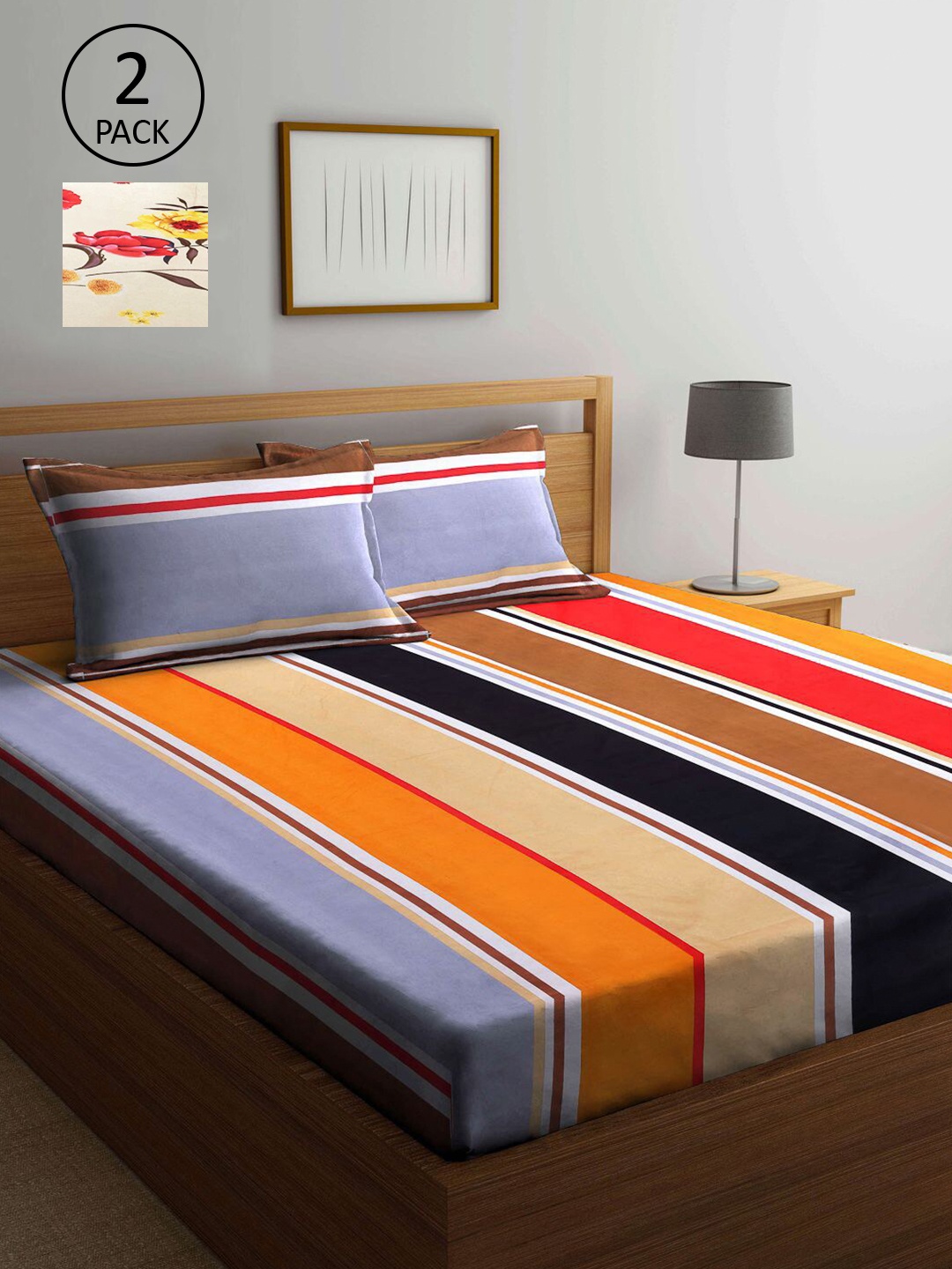 KLOTTHE Multicoloured Striped 210 TC 2 King Bedsheet with 4 Pillow Covers, Multi
KLOTTHE Multicoloured Striped 210 TC 2 King Bedsheet with 4 Pillow Covers, Multi
