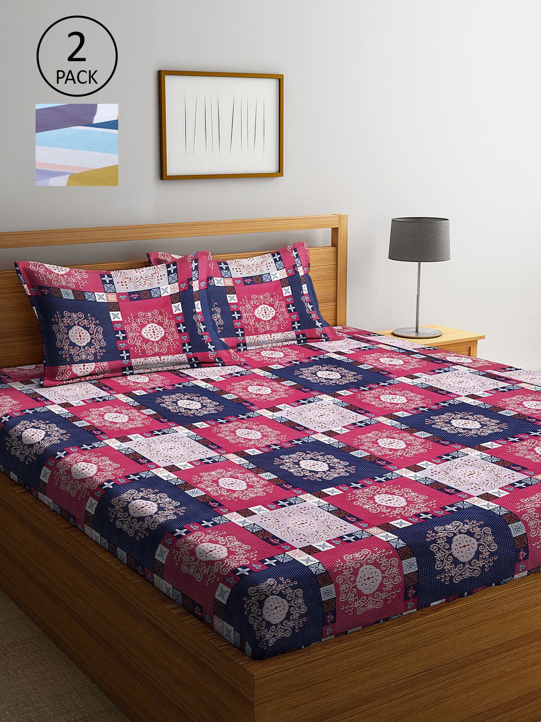 KLOTTHE Navy Blue & Pink Geometric 210 TC 2 King Bedsheet with 4 Pillow Covers
KLOTTHE Navy Blue & Pink Geometric 210 TC 2 King Bedsheet with 4 Pillow Covers