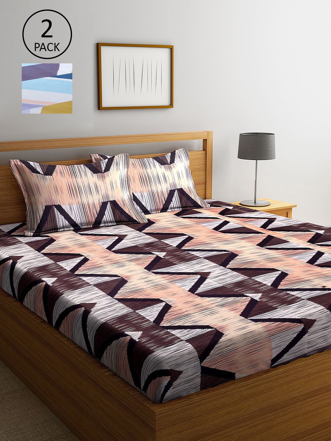 KLOTTHE Brown & Peach-Coloured Geometric 210 TC 2 King Bedsheet with 4 Pillow Covers
KLOTTHE Brown & Peach-Coloured Geometric 210 TC 2 King Bedsheet with 4 Pillow Covers