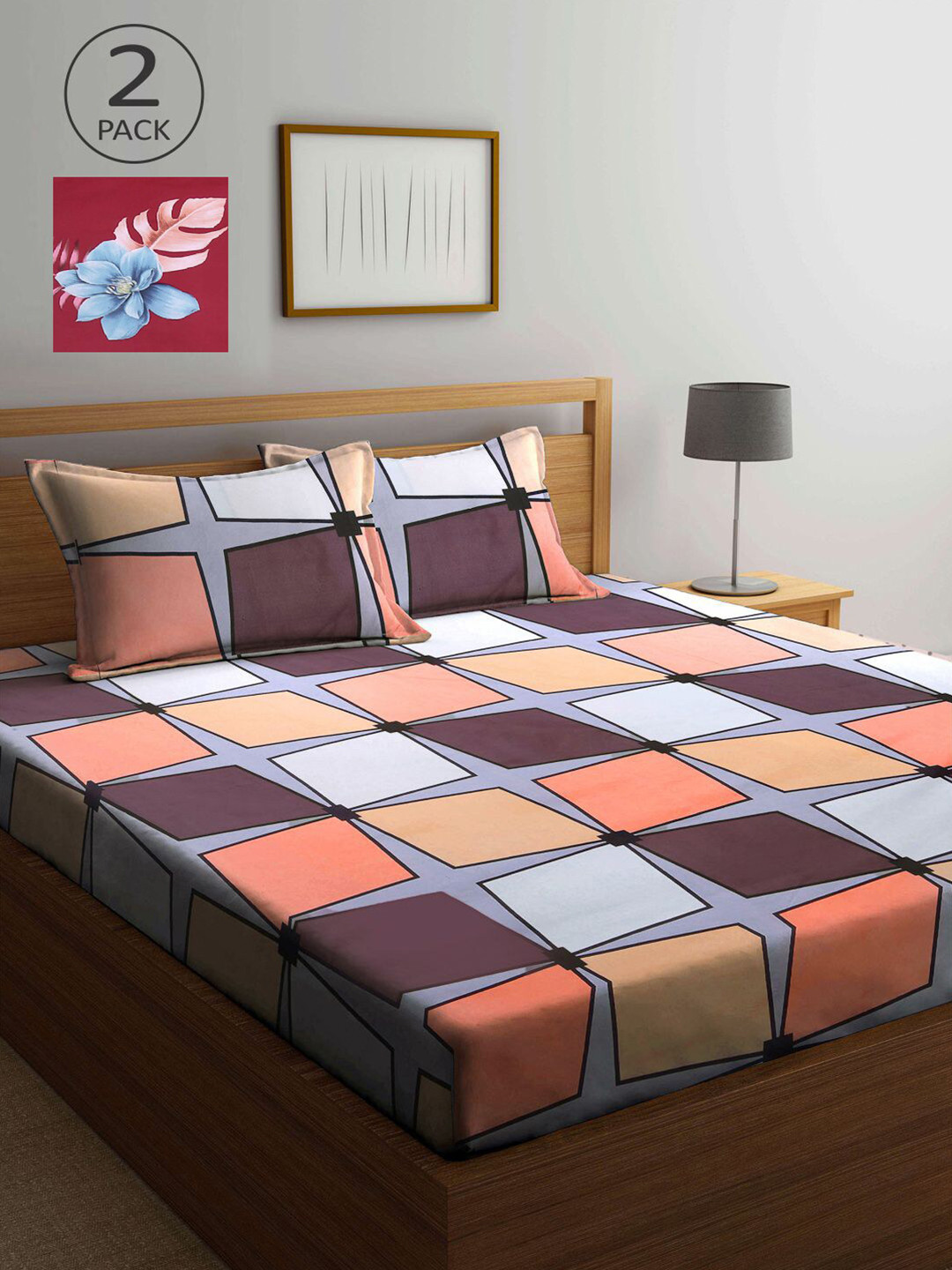 KLOTTHE Peach-Coloured & Burgundy Geometric 210 TC 2 King Bedsheet with 4 Pillow Covers
KLOTTHE Peach-Coloured & Burgundy Geometric 210 TC 2 King Bedsheet with 4 Pillow Covers