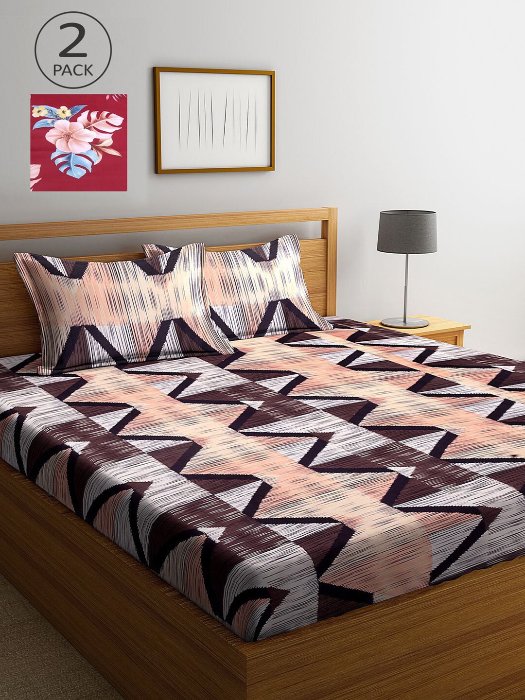 KLOTTHE Peach-Coloured & Maroon Geometric 210 TC 2 King Bedsheet with 4 Pillow Covers
KLOTTHE Peach-Coloured & Maroon Geometric 210 TC 2 King Bedsheet with 4 Pillow Covers
