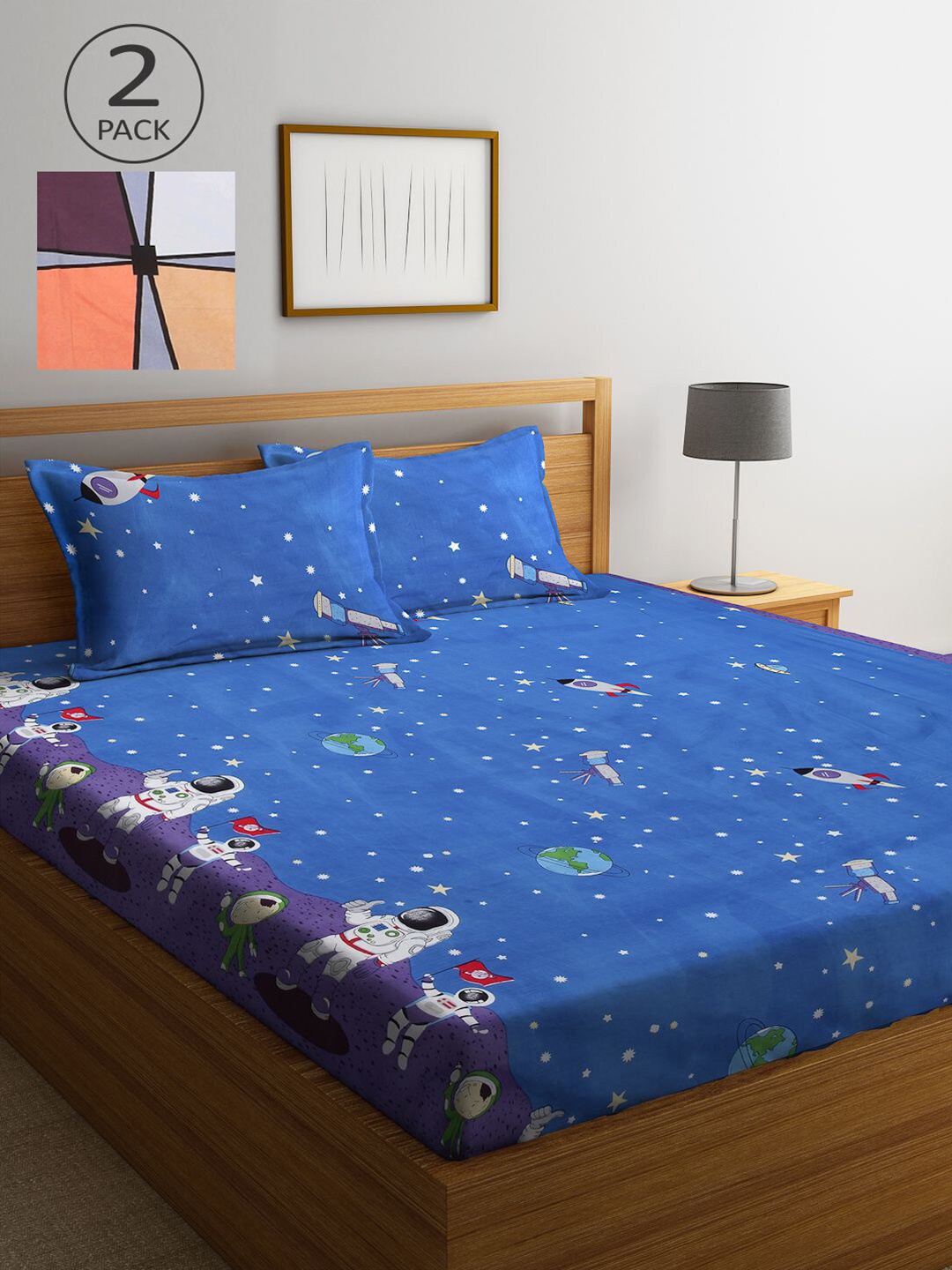 KLOTTHE Set of 2 Multicoloured Cartoon Character 300 TC King Bedsheet with 4 Pillow Covers, Multi
KLOTTHE Set of 2 Multicoloured Cartoon Character 300 TC King Bedsheet with 4 Pillow Covers, Multi