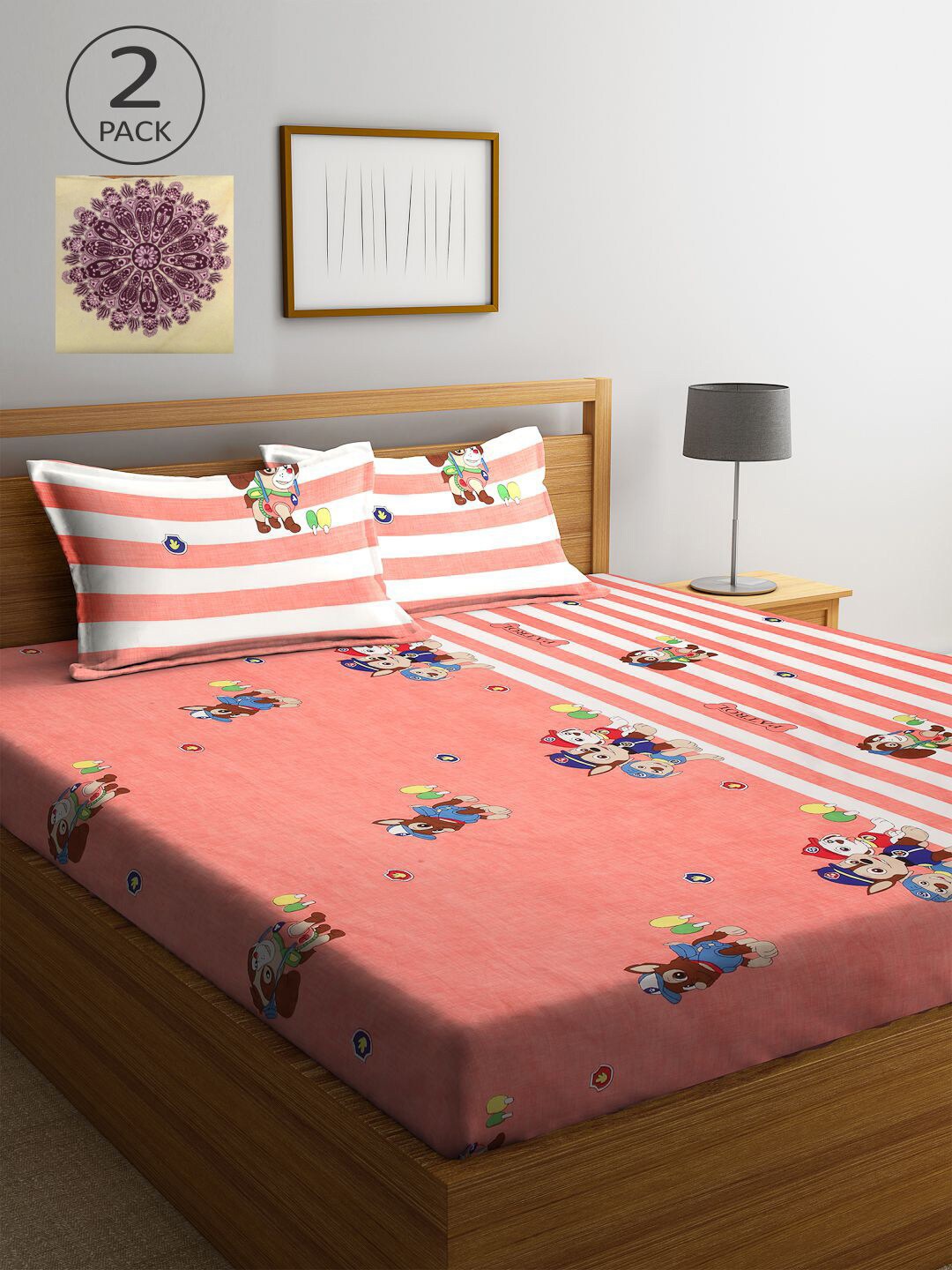 KLOTTHE Peach-Coloured & Cream-Coloured Cartoon Characters 210 TC 2 King Bedsheet with 4 Pillow Covers
KLOTTHE Peach-Coloured & Cream-Coloured Cartoon Characters 210 TC 2 King Bedsheet with 4 Pillow Covers