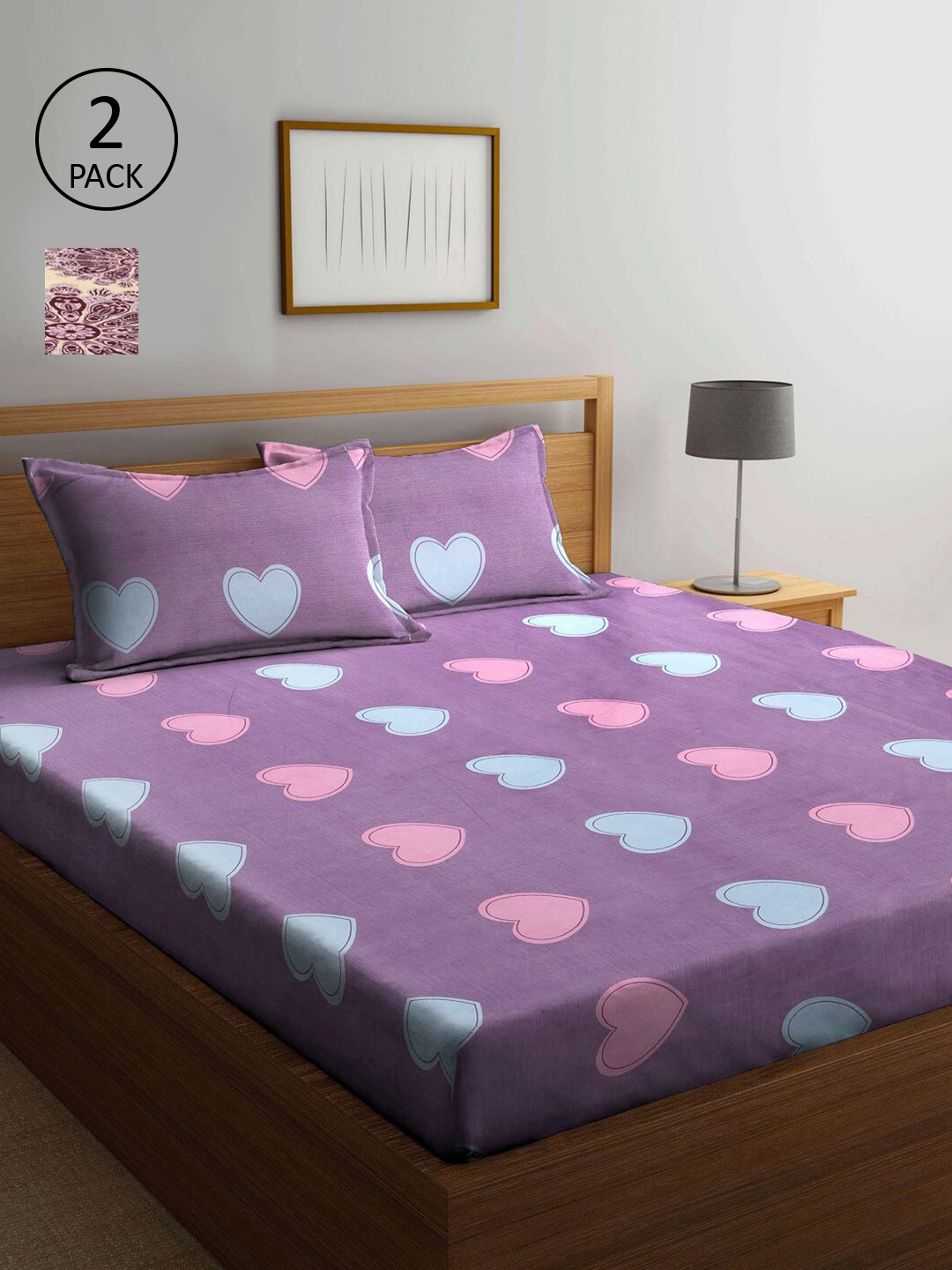 KLOTTHE Purple & Cream-Coloured Ethnic Motifs 210 TC 2 King Bedsheet with 4 Pillow Covers
KLOTTHE Purple & Cream-Coloured Ethnic Motifs 210 TC 2 King Bedsheet with 4 Pillow Covers