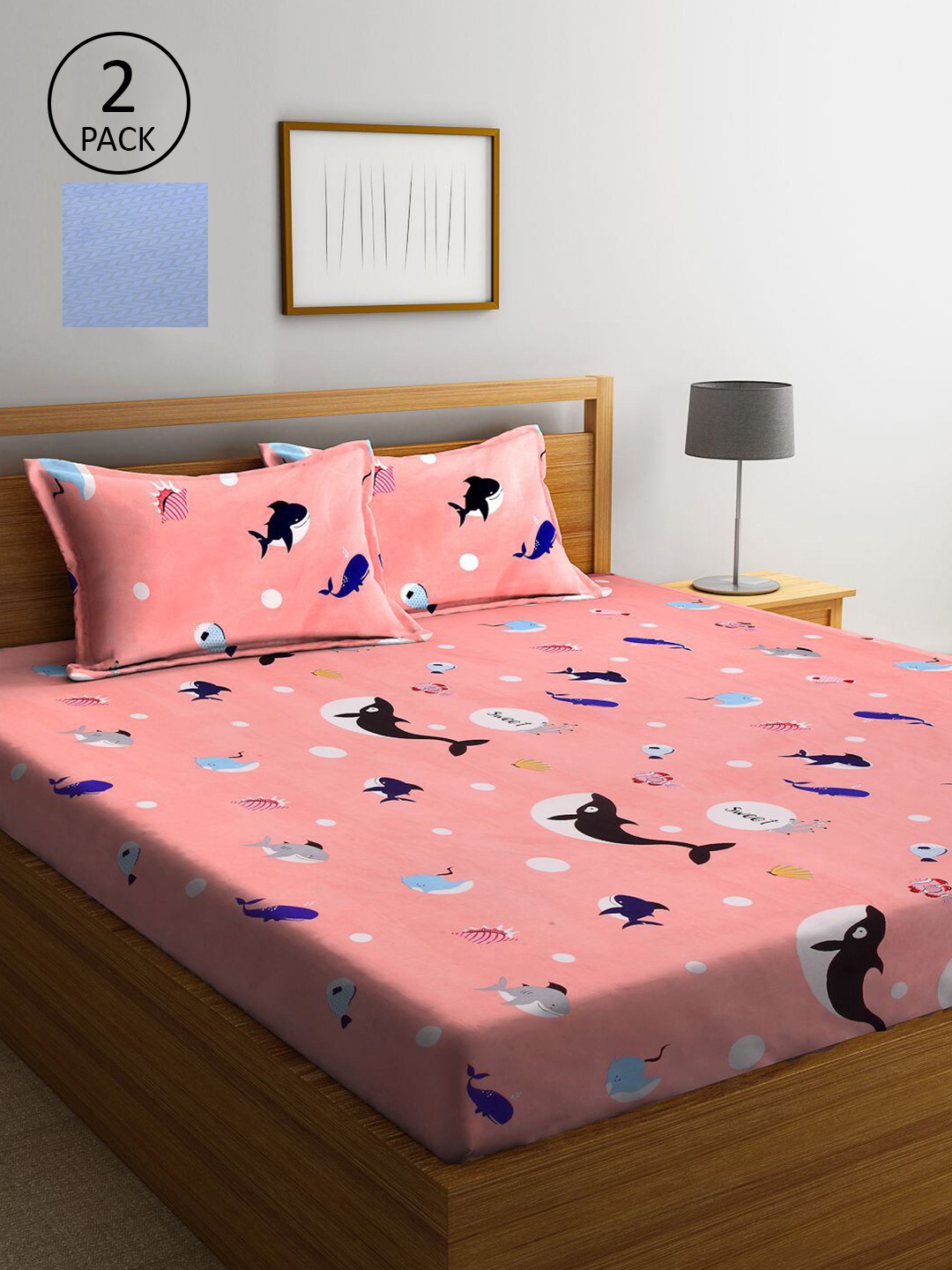 KLOTTHE Peach-Coloured & Blue Cartoon Characters 210 TC 2 King Bedsheet with 4 Pillow Covers
KLOTTHE Peach-Coloured & Blue Cartoon Characters 210 TC 2 King Bedsheet with 4 Pillow Covers