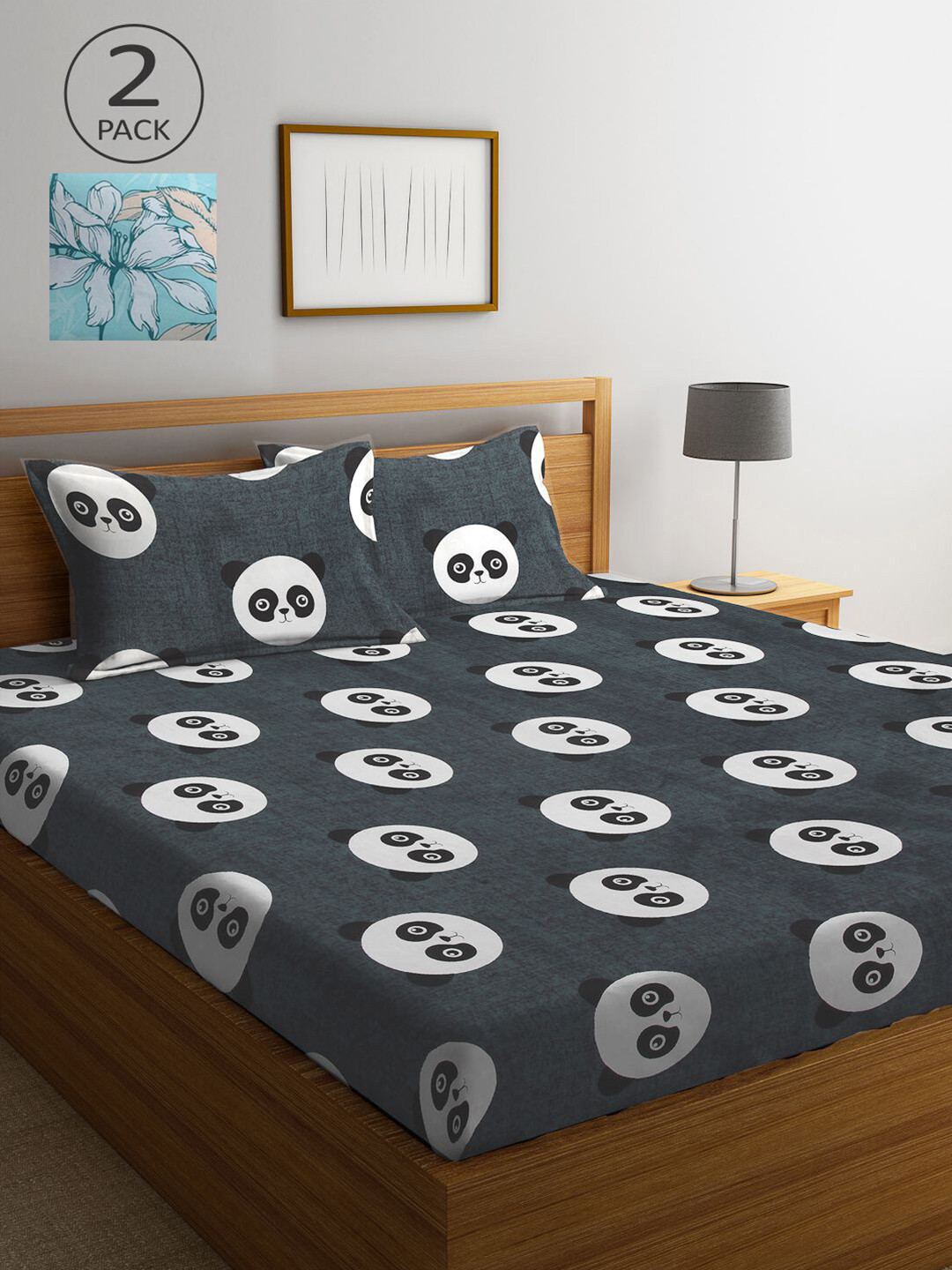KLOTTHE Grey & Turquoise Blue Cartoon Characters 210 TC 2 King Bedsheet with 4 Pillow Covers 
KLOTTHE Grey & Turquoise Blue Cartoon Characters 210 TC 2 King Bedsheet with 4 Pillow Covers