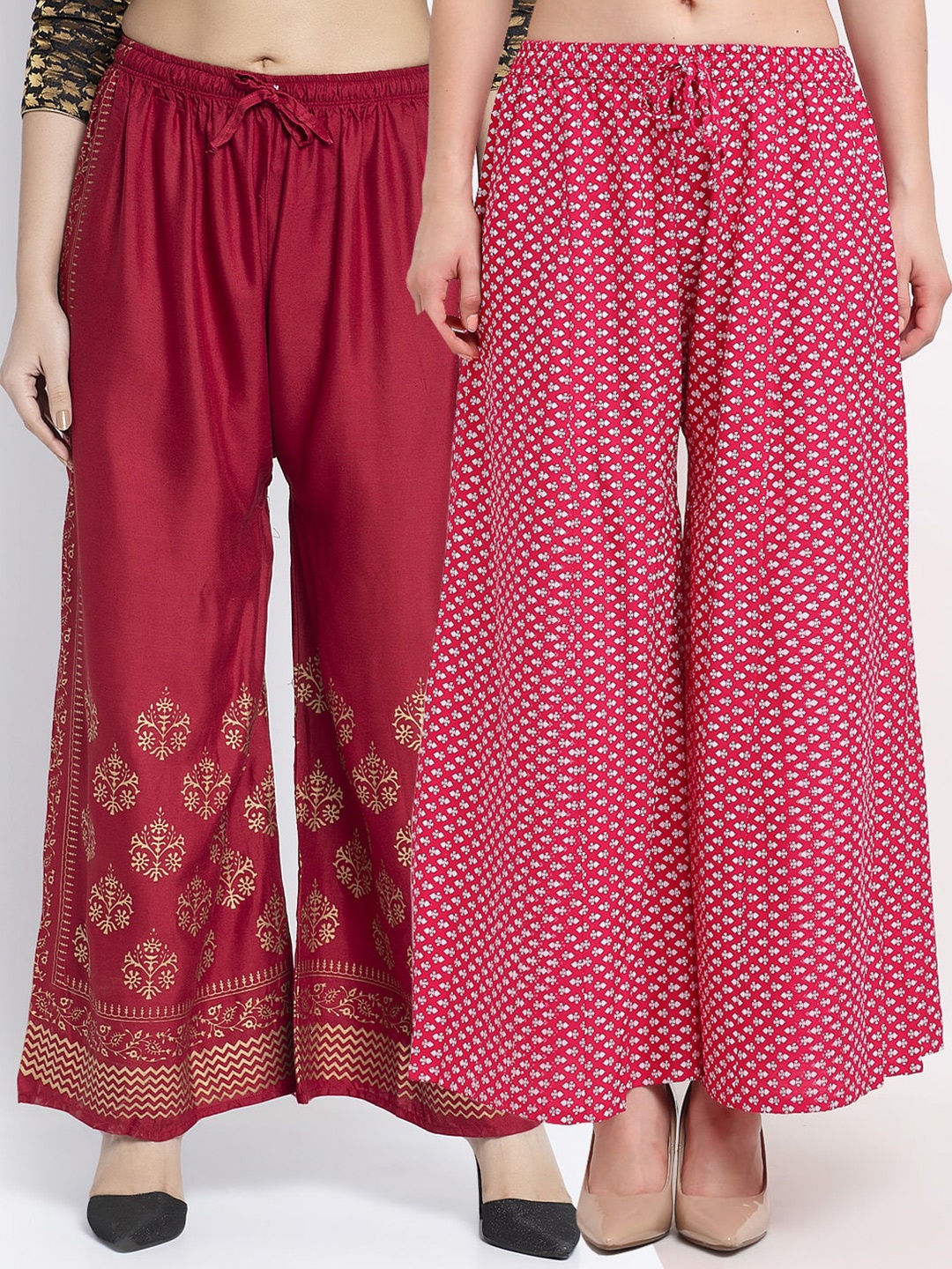 Jinfo Women Maroon & Pink Pack of 2 Ethnic Motifs Printed Flared Knitted Ethnic Palazzos
Jinfo Women Maroon & Pink Pack of 2 Ethnic Motifs Printed Flared Knitted Ethnic Palazzos