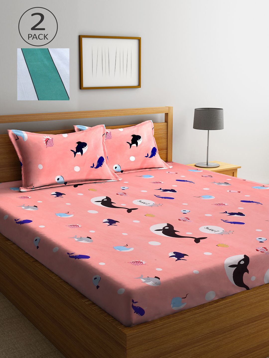 KLOTTHE Green & Peach-Coloured Geometric 210 TC 2 King Bedsheet with 4 Pillow Covers
KLOTTHE Green & Peach-Coloured Geometric 210 TC 2 King Bedsheet with 4 Pillow Covers
