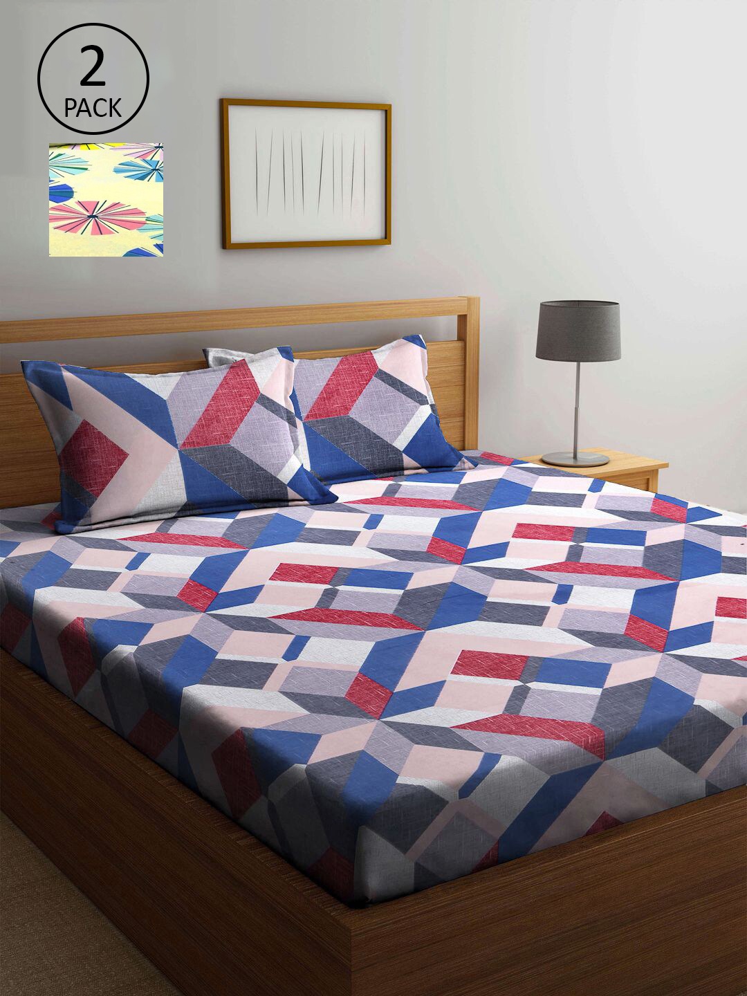 KLOTTHE Blue & Peach-Coloured Geometric 210 TC 2 King Bedsheet with 4 Pillow Covers
KLOTTHE Blue & Peach-Coloured Geometric 210 TC 2 King Bedsheet with 4 Pillow Covers