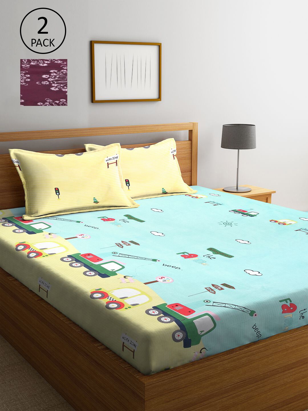 KLOTTHE Blue & Maroon Cartoon Characters 210 TC 2 King Bedsheet with 4 Pillow Covers
KLOTTHE Blue & Maroon Cartoon Characters 210 TC 2 King Bedsheet with 4 Pillow Covers