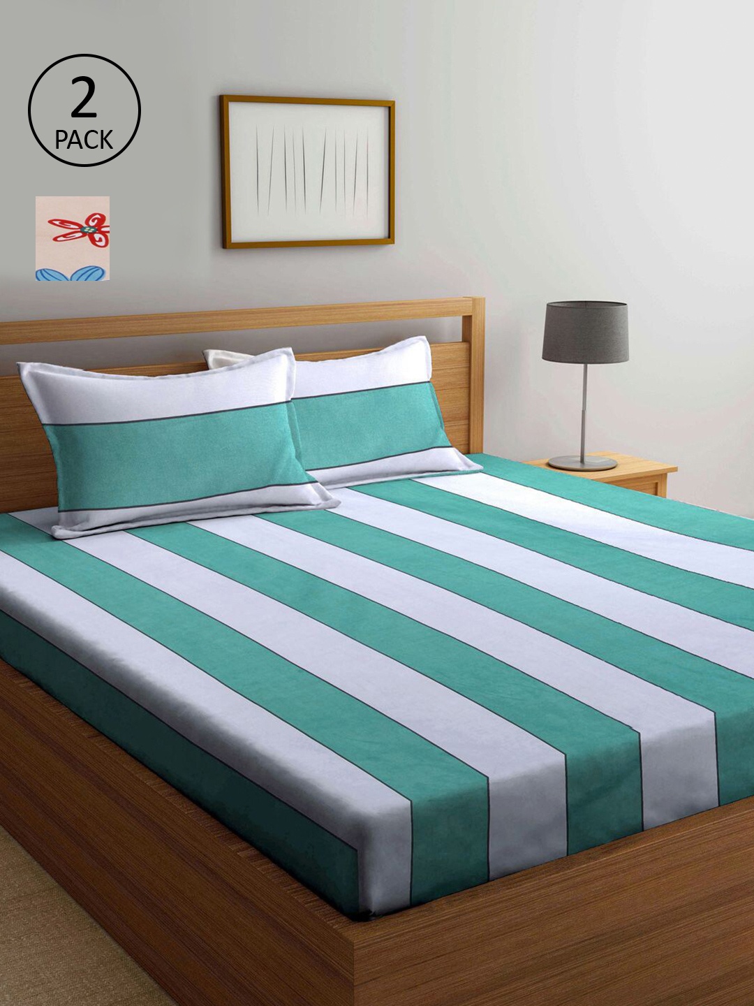 KLOTTHE Green & Peach-Coloured Striped 210 TC 2 King Bedsheet with 4 Pillow Covers
KLOTTHE Green & Peach-Coloured Striped 210 TC 2 King Bedsheet with 4 Pillow Covers