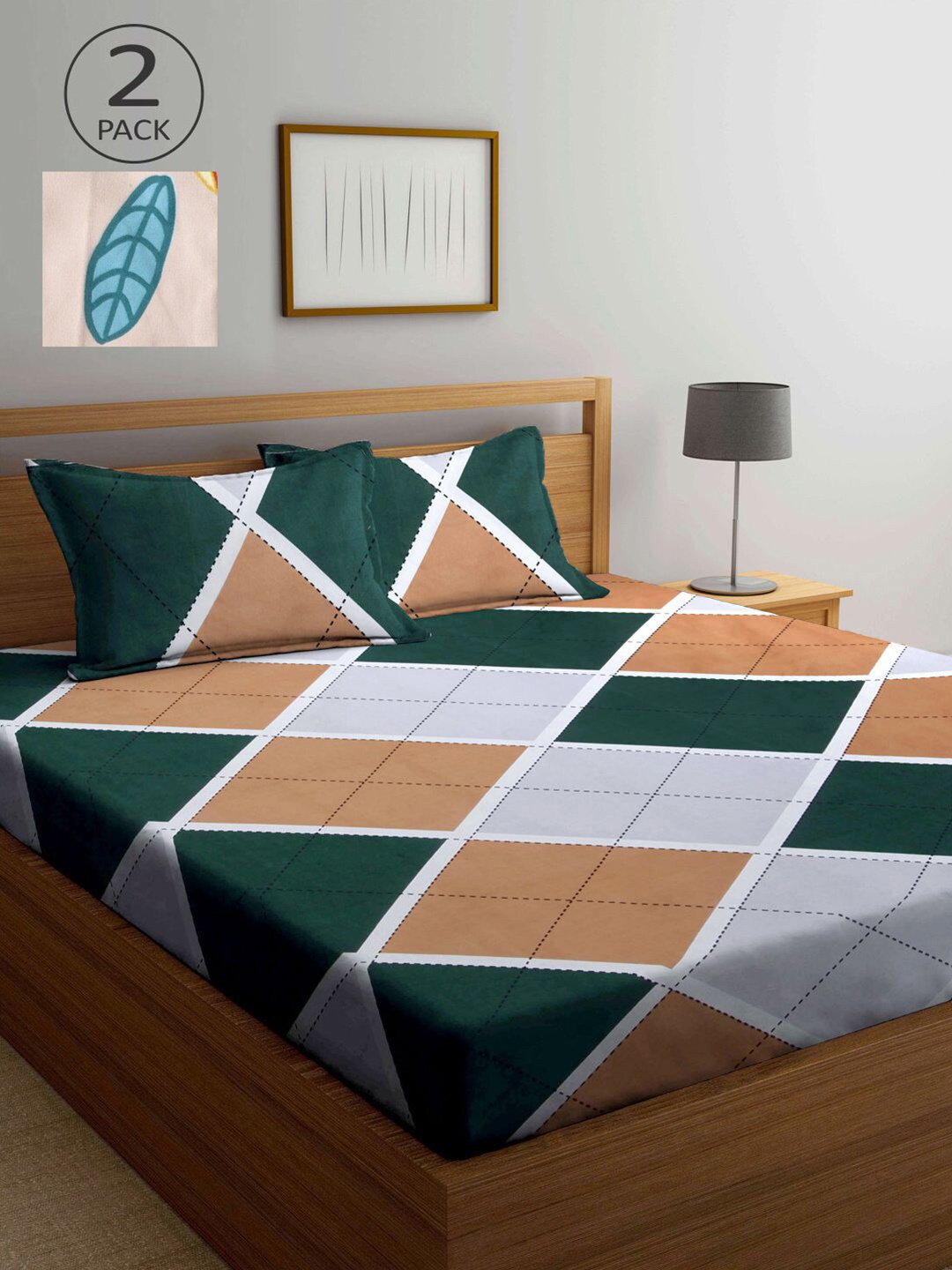 KLOTTHE Green & Peach-Coloured Geometric 210 TC 2 King Bedsheet with 4 Pillow Covers
KLOTTHE Green & Peach-Coloured Geometric 210 TC 2 King Bedsheet with 4 Pillow Covers