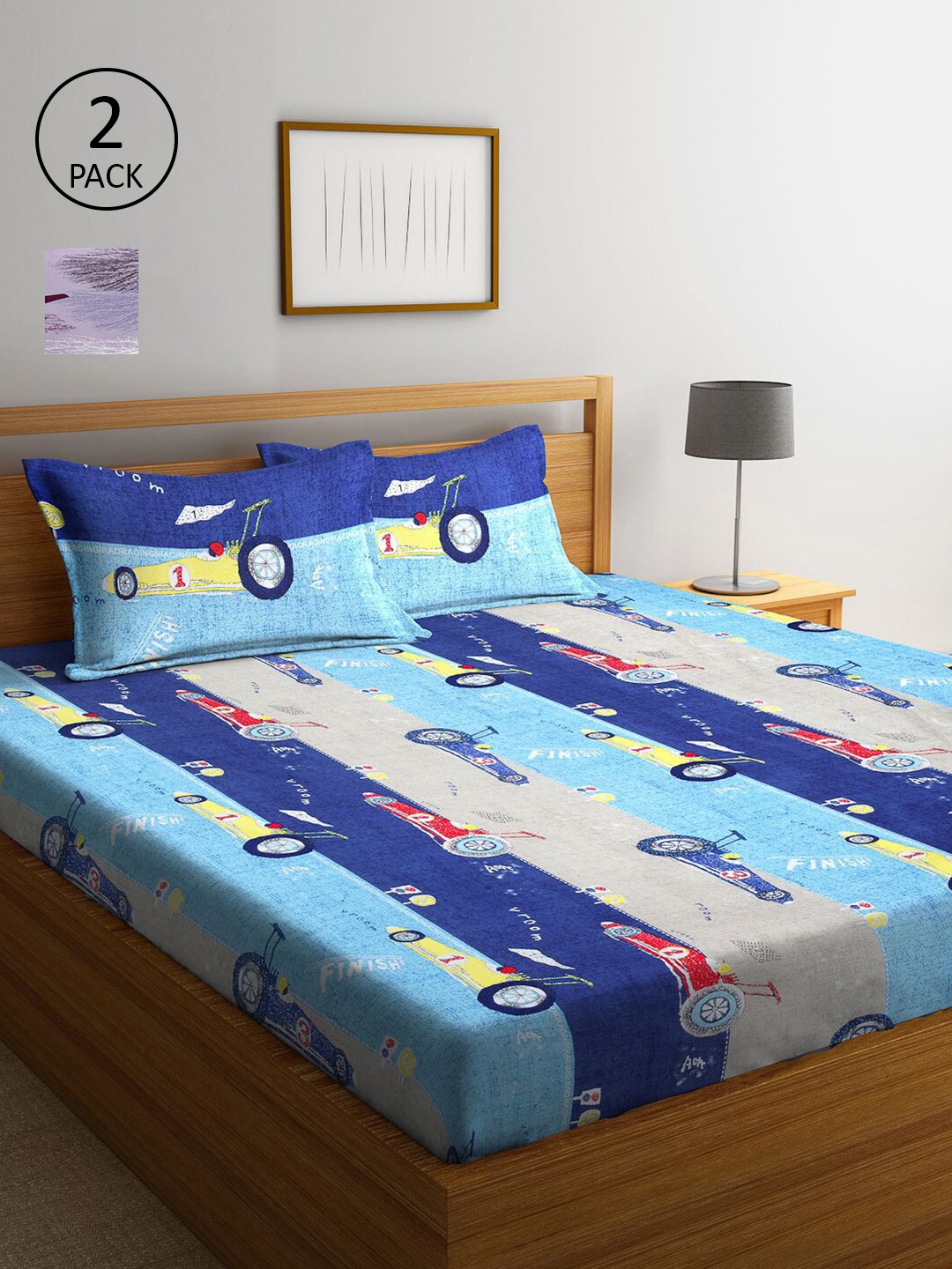 KLOTTHE Blue & Lavender Cartoon Characters 210 TC 2 King Bedsheet with 4 Pillow Covers
KLOTTHE Blue & Lavender Cartoon Characters 210 TC 2 King Bedsheet with 4 Pillow Covers