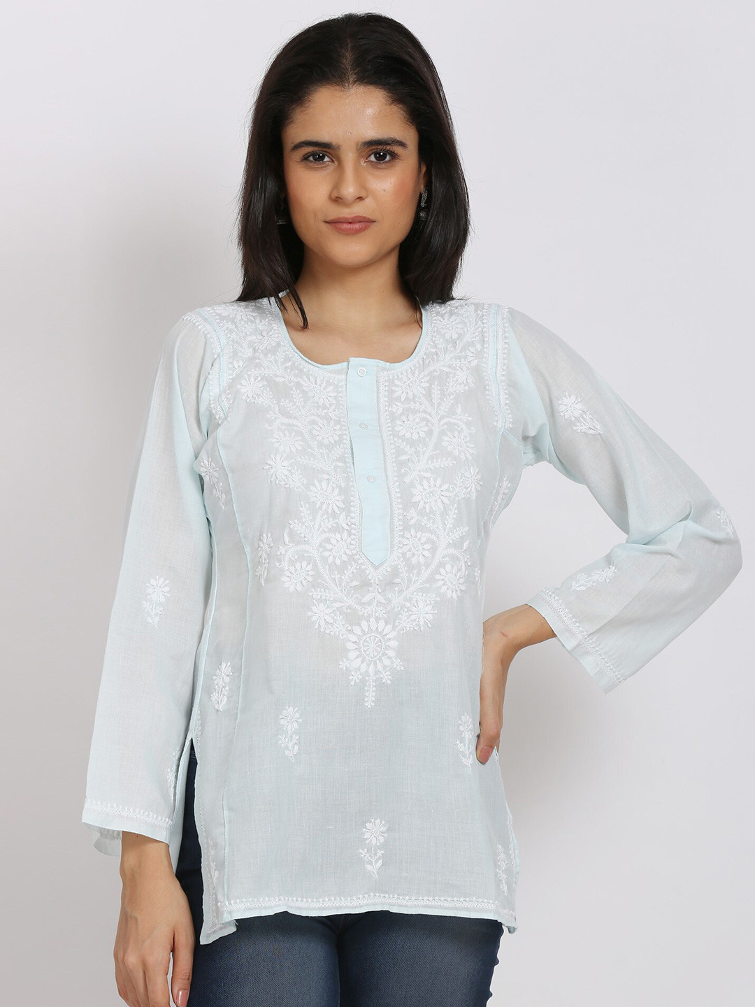 PARAMOUNT CHIKAN Blue & orchid tint Ethnic Motifs Embroidered Chikankari Pure Cotton Chikankari Kurti
PARAMOUNT CHIKAN Blue & orchid tint Ethnic Motifs Embroidered Chikankari Pure Cotton Chikankari Kurti