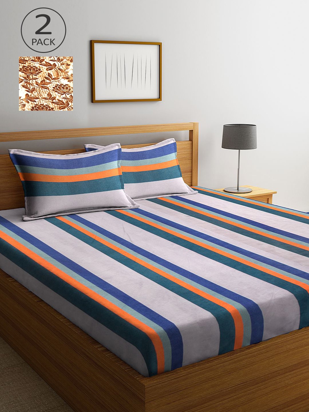 KLOTTHE Blue & Coffee Brown Striped 210 TC 2 King Size Bedsheets With 4 Pillow Covers
KLOTTHE Blue & Coffee Brown Striped 210 TC 2 King Size Bedsheets With 4 Pillow Covers