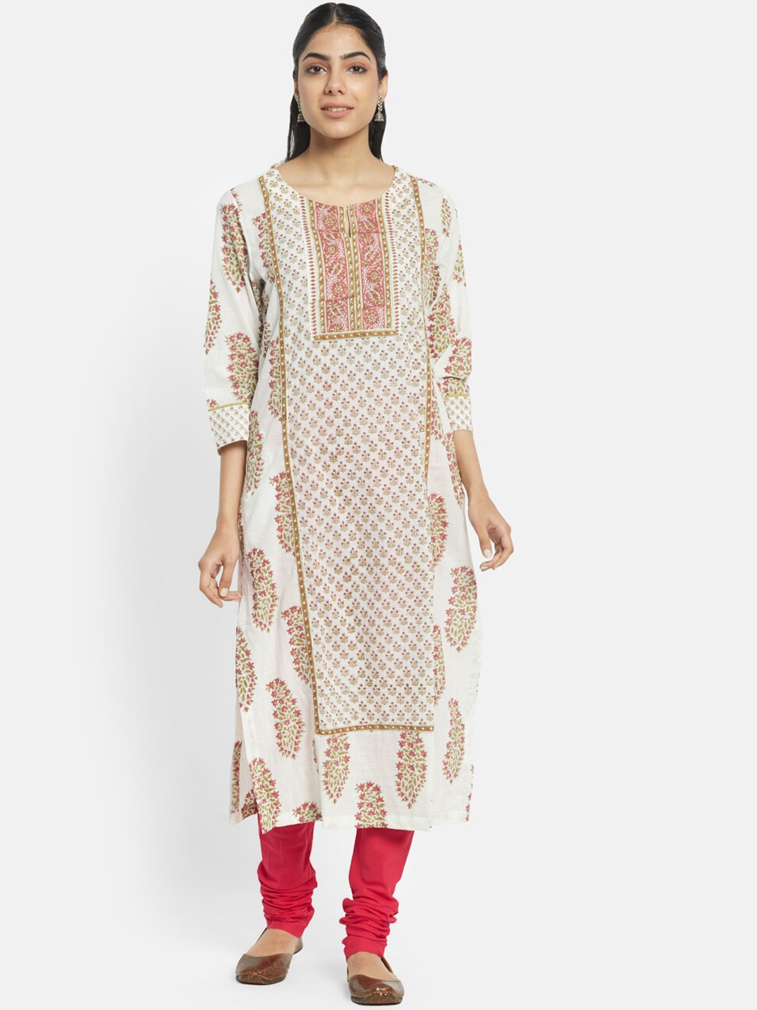 Fabindia Women Off White & Pink Ethnic Motifs Block Printed Keyhole Neck Cotton Kurta
Fabindia Women Off White & Pink Ethnic Motifs Block Printed Keyhole Neck Cotton Kurta