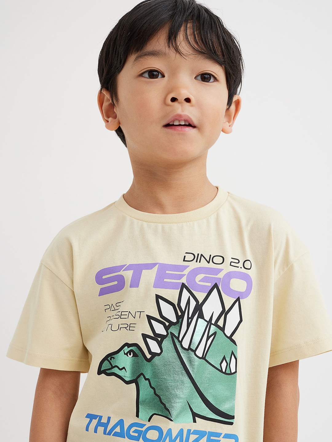 H&M Boys Beige Oversized Printed T-Shirt