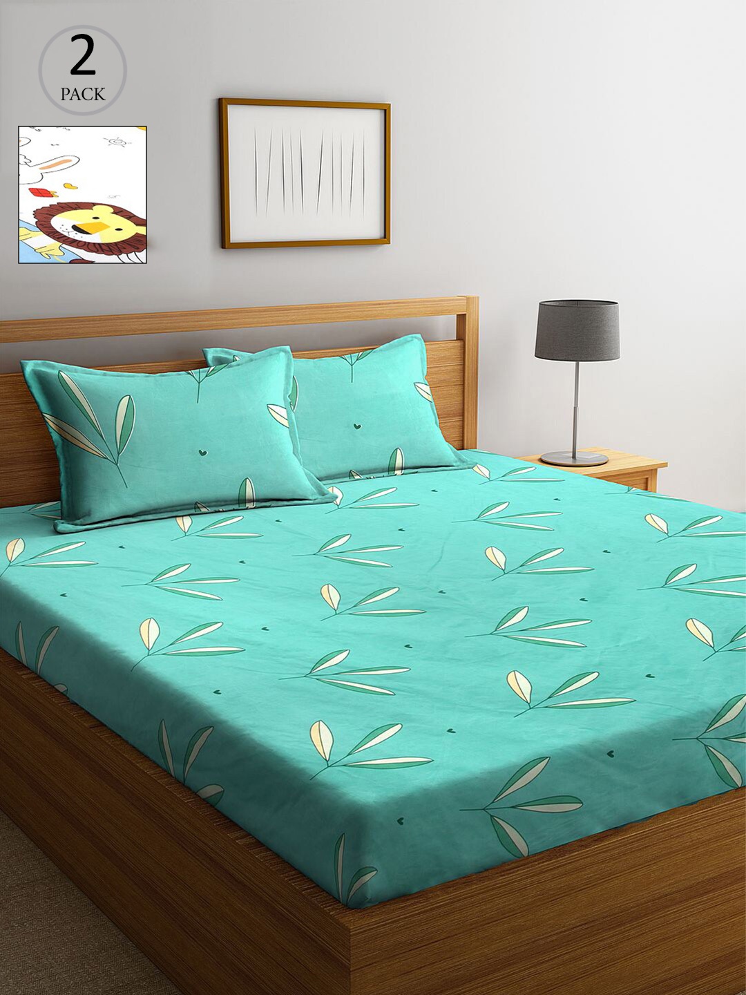 KLOTTHE Set Of 2 Sea Green Cartoon Character 210 TC King Bedsheet with 4 Pillow Covers
KLOTTHE Set Of 2 Sea Green Cartoon Character 210 TC King Bedsheet with 4 Pillow Covers