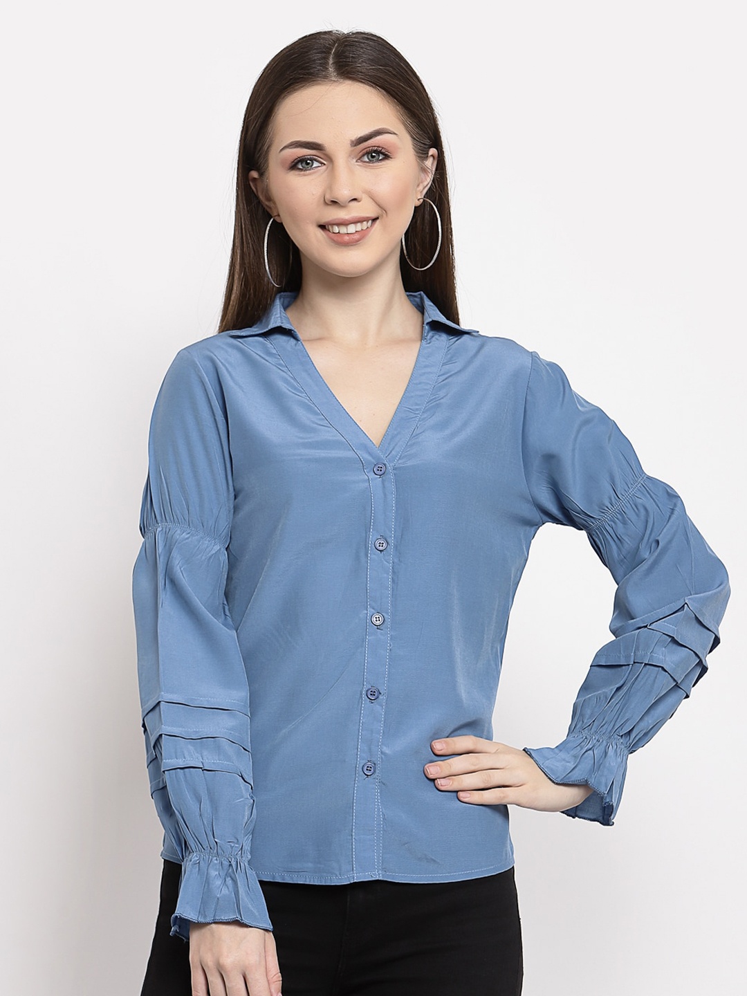 Mafadeny Blue Shirt Style Top