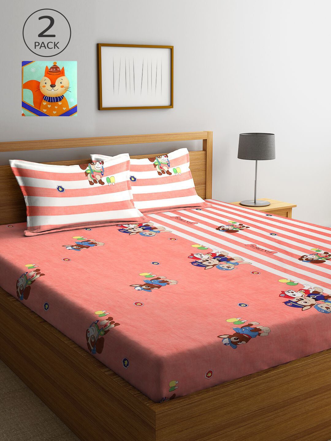 KLOTTHE Multicoloured Cartoon Characters 210 TC 2 King Bedsheet with 4 Pillow Covers, Multi
KLOTTHE Multicoloured Cartoon Characters 210 TC 2 King Bedsheet with 4 Pillow Covers, Multi