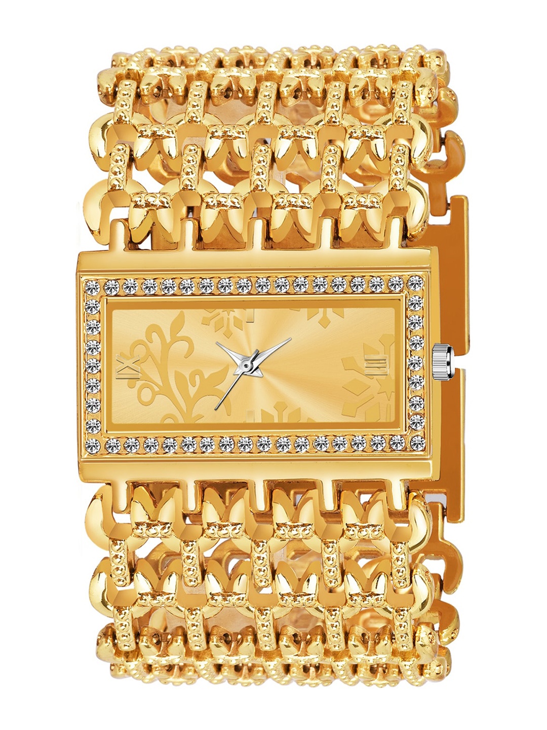 HAPPY KHAJANA Women Gold-Toned Embellished Dial & Stainless Steel Bracelet Style Watch
HAPPY KHAJANA Women Gold-Toned Embellished Dial & Stainless Steel Bracelet Style Watch