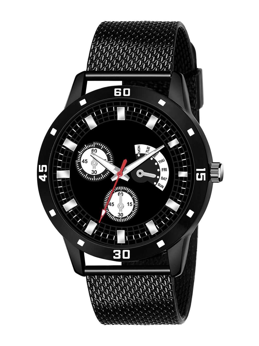 HAPPY KHAJANA Men Black Brass Patterned Dial & Black Bracelet Style Straps Analogue Watch
HAPPY KHAJANA Men Black Brass Patterned Dial & Black Bracelet Style Straps Analogue Watch