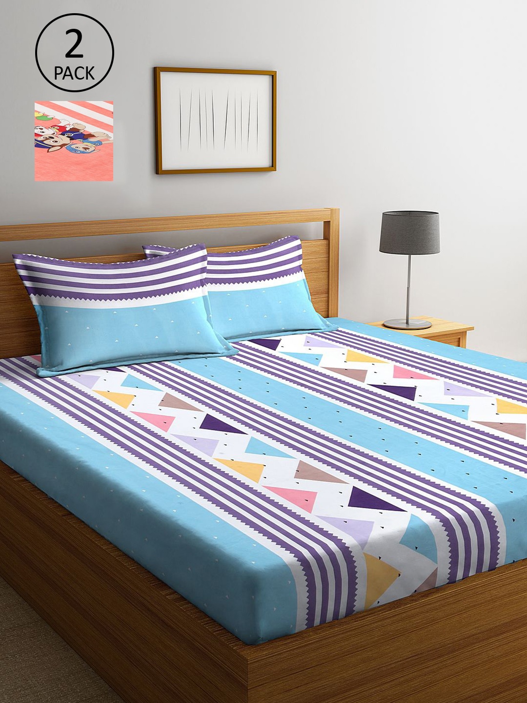 KLOTTHE Set Of 2 Blue & Peach Cartoon Characters 210 TC King Bedsheet with 4 Pillow Covers
KLOTTHE Set Of 2 Blue & Peach Cartoon Characters 210 TC King Bedsheet with 4 Pillow Covers
