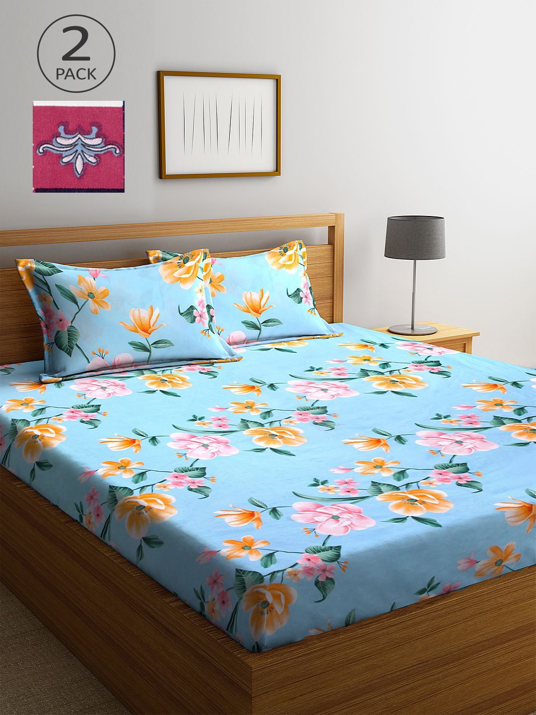 KLOTTHE Multicoloured Floral Set of 2 King Bedsheet with 4 Pillow Covers, Multi
KLOTTHE Multicoloured Floral Set of 2 King Bedsheet with 4 Pillow Covers, Multi