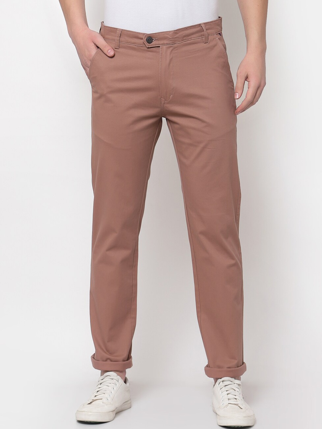 TNG Men Brown Cotton Solid Slim Fit Trousers