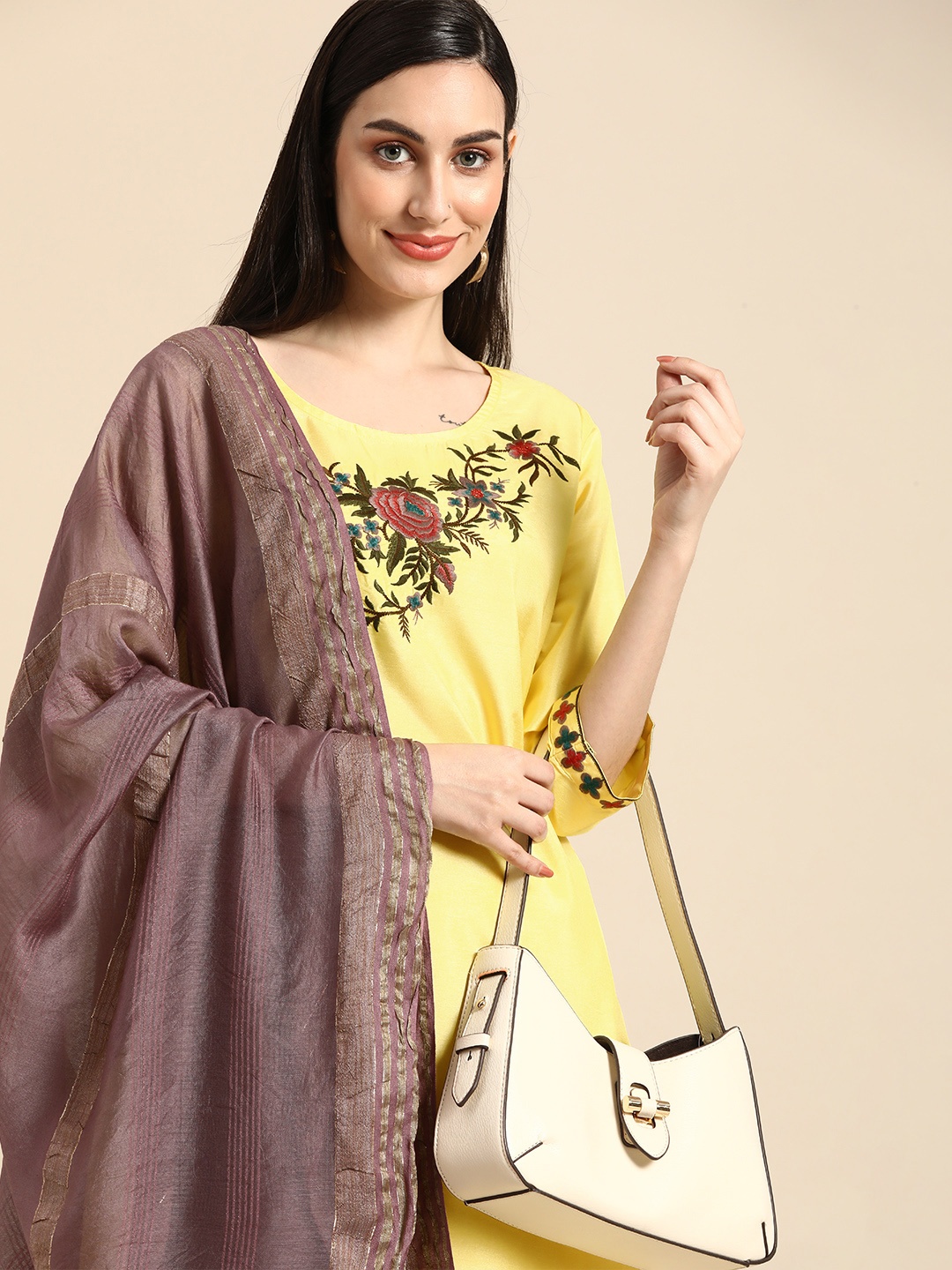 Anouk Women Yellow & Green Floral Embroidered Thread Work Kurta with Trousers & Dupatta
Anouk Women Yellow & Green Floral Embroidered Thread Work Kurta with Trousers & Dupatta