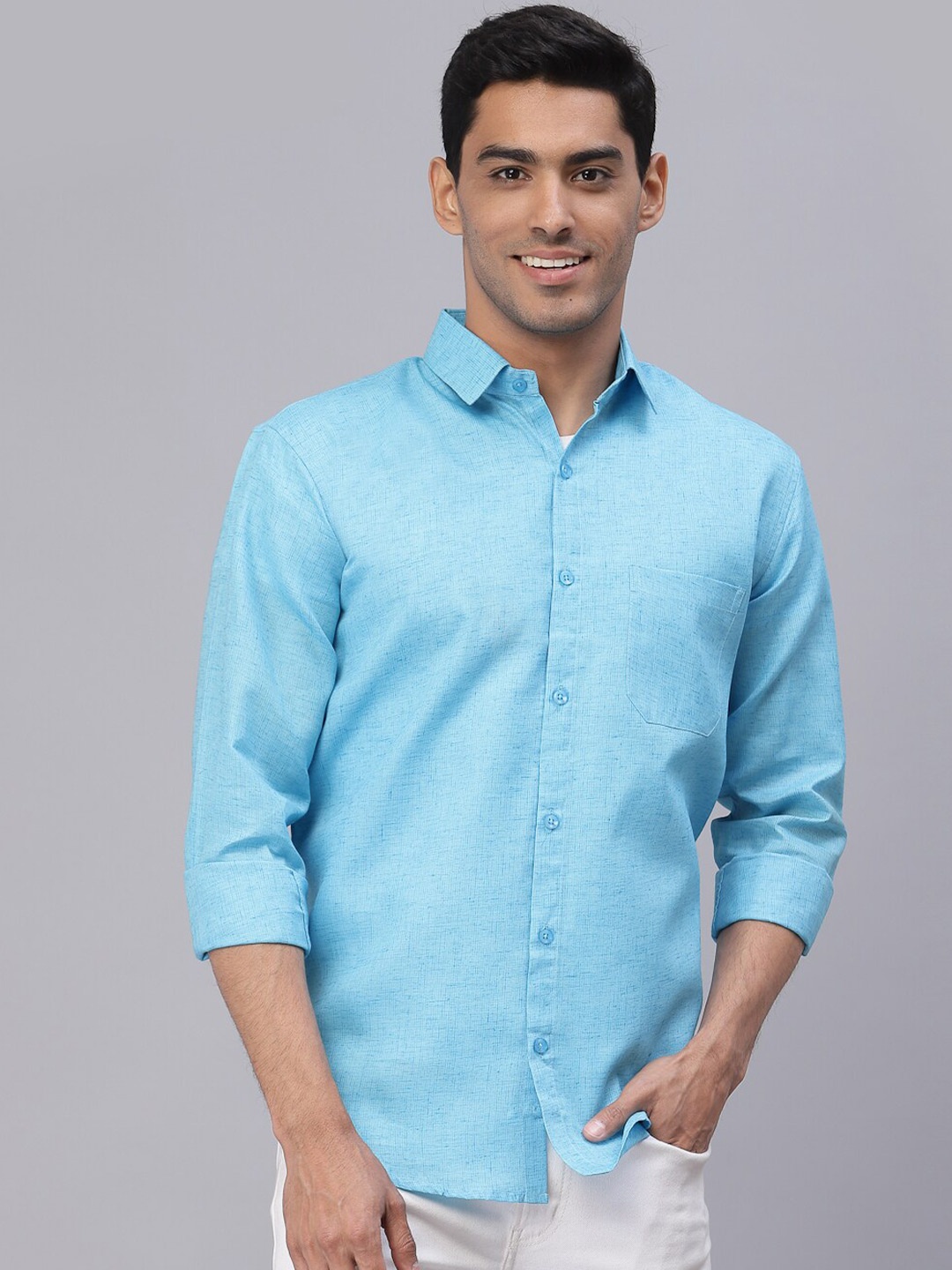 NEUDIS Men Turquoise Blue Classic Casual Shirt