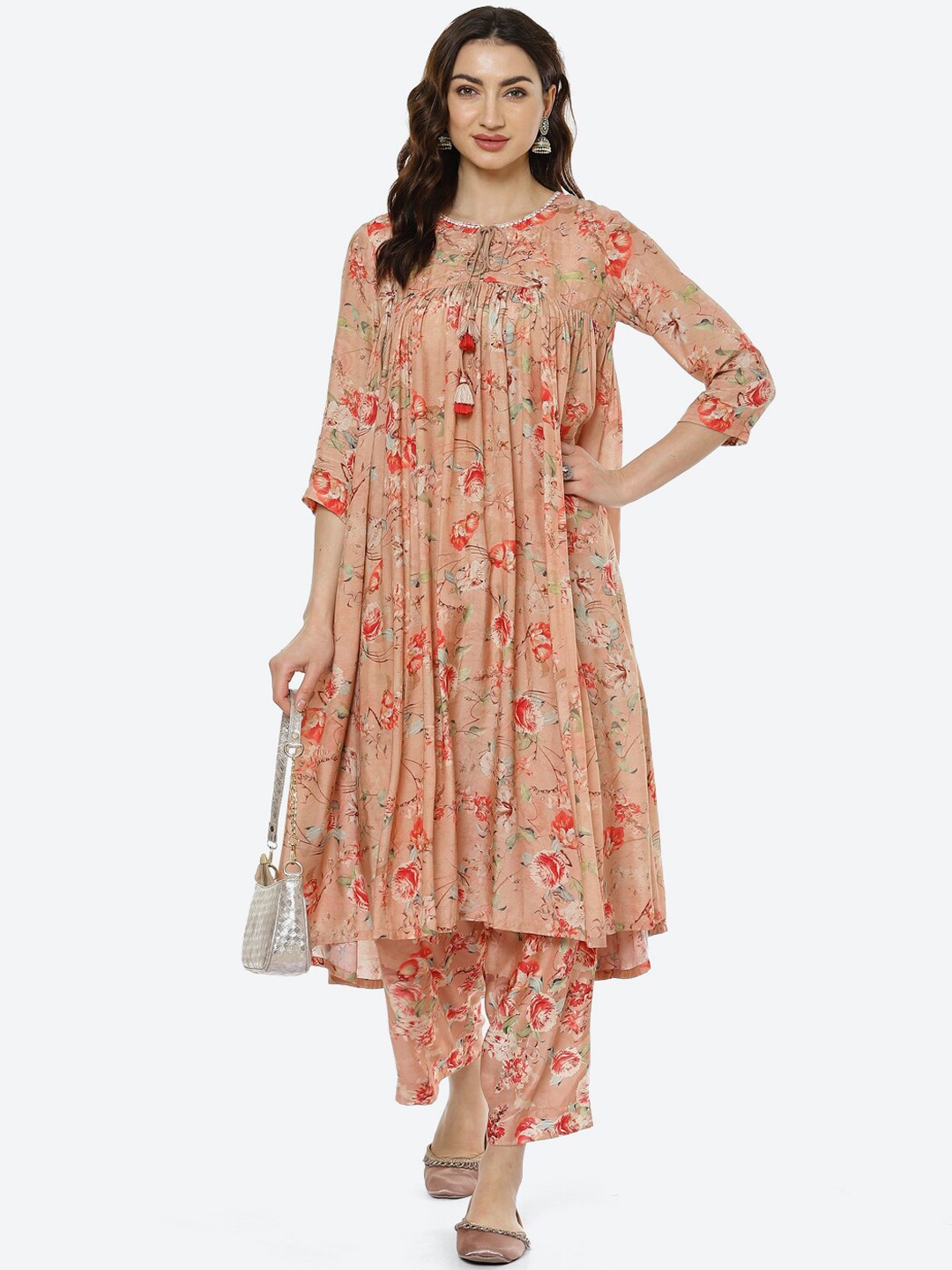Biba Women Peach-Coloured & Red Floral Printed Pleated Pure Cotton Kurta with Palazzos
Biba Women Peach-Coloured & Red Floral Printed Pleated Pure Cotton Kurta with Palazzos