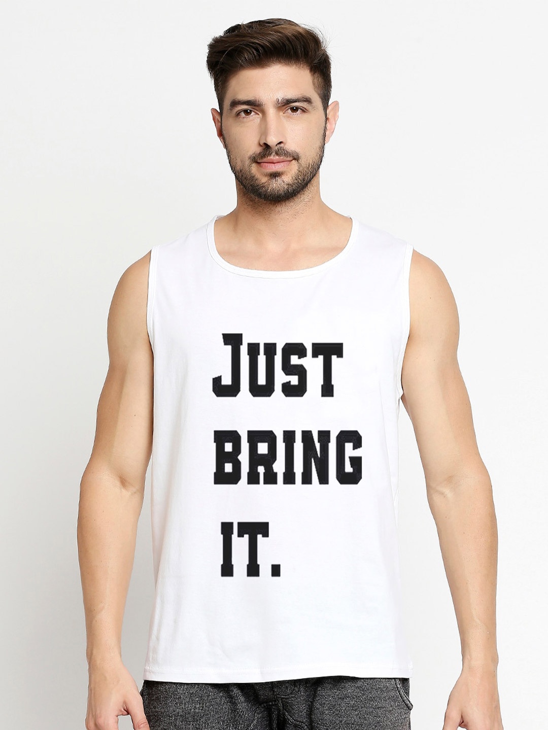 Blacksmith Men White Typography Printed Raw Edge Training or Gym T-shirt
