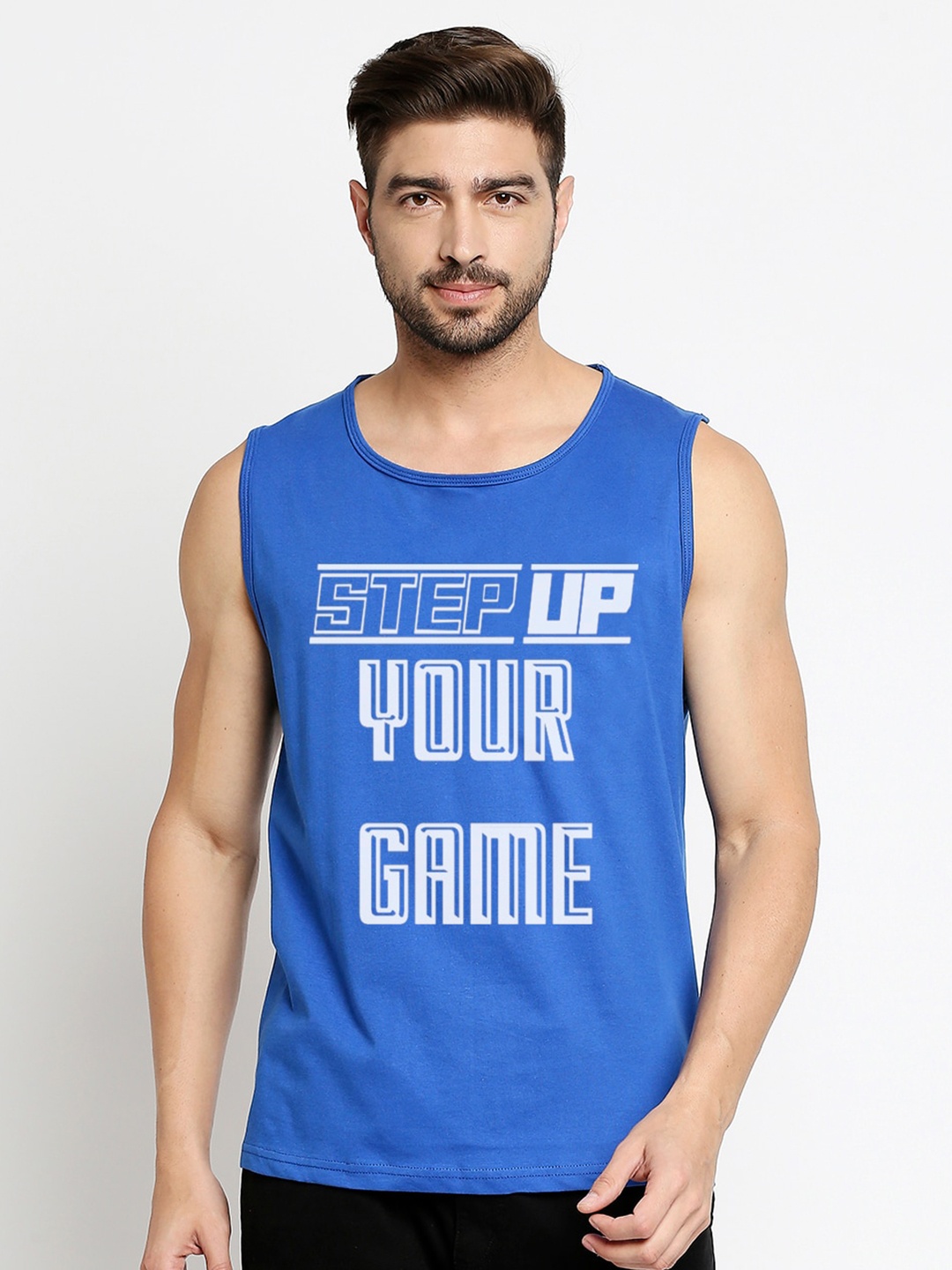 Blacksmith Men Blue & White Typography Printed Pure Cotton T-shirt