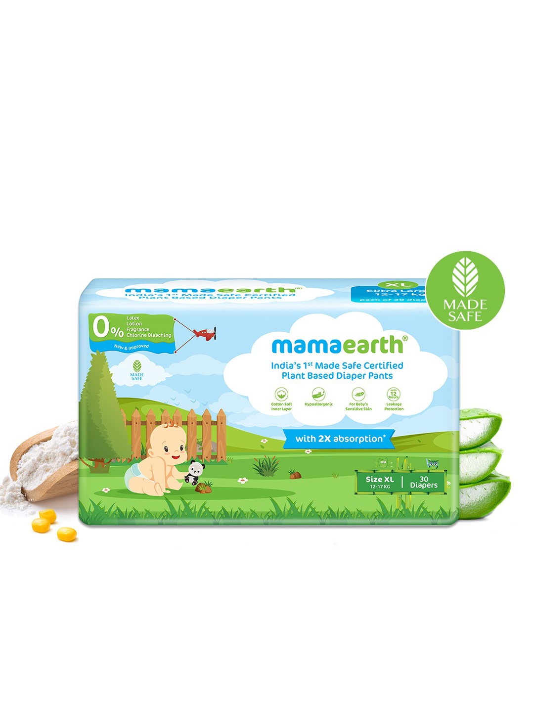 Mamaearth 2X Absorption Size-XL Plant Based Baby Diaper Pants - 30 pcs, White