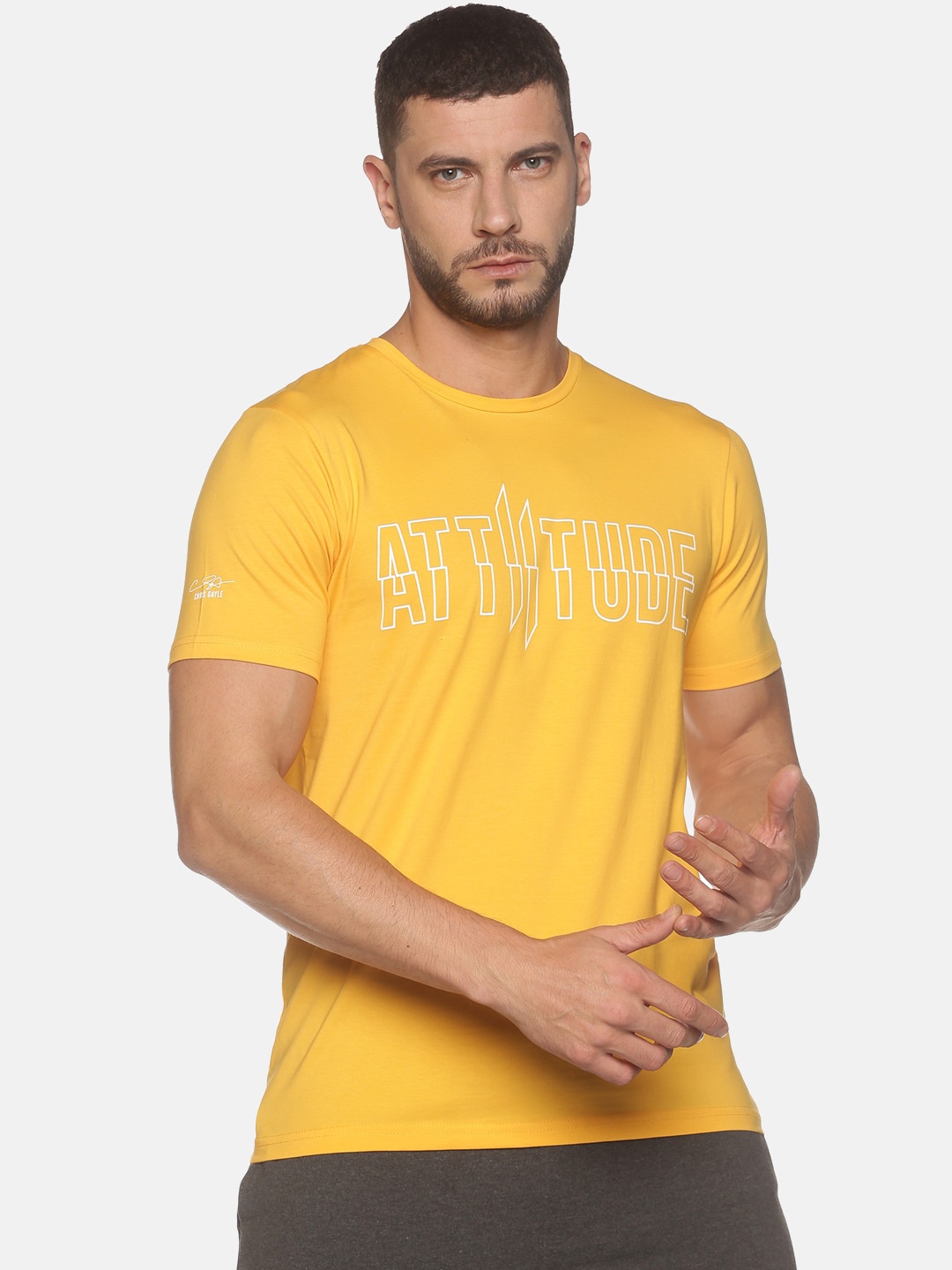 ATTIITUDE Men Mustard Yellow & White Brand Logo Printed Dri-FIT Pure Cotton Slim Fit T-shirt
ATTIITUDE Men Mustard Yellow & White Brand Logo Printed Dri-FIT Pure Cotton Slim Fit T-shirt