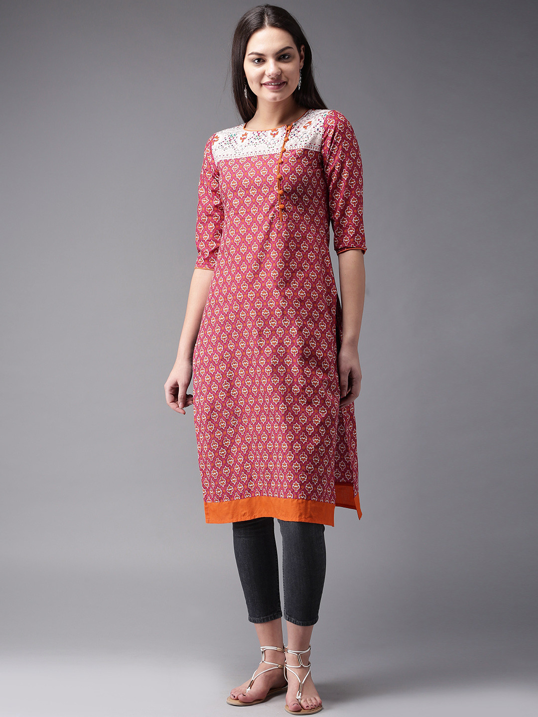 Moda Rapido Women Pink & Orange Printed Straight Kurta 
Moda Rapido Women Pink & Orange Printed Straight Kurta
