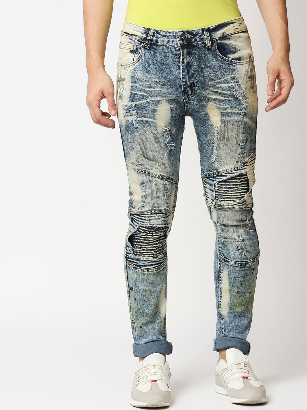 WAIMEA Men Blue & Off White Skinny Fit Highly Distressed Heavy Fade Stretchable Jeans
WAIMEA Men Blue & Off White Skinny Fit Highly Distressed Heavy Fade Stretchable Jeans