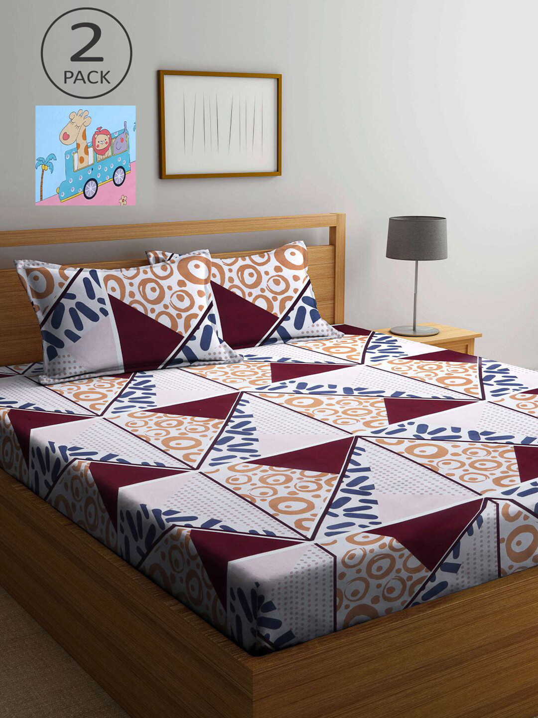 KLOTTHE Multicoloured 210 TC King Geometric 2 Bedsheet with 4 Pillow Covers, Multi
KLOTTHE Multicoloured 210 TC King Geometric 2 Bedsheet with 4 Pillow Covers, Multi