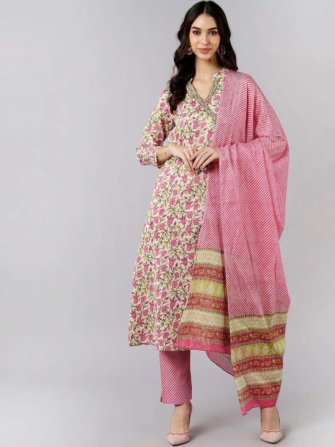 AHIKA Women Off White Ethnic Motifs Printed Angrakha Pure Cotton Kurta with Trousers & With Dupatta
AHIKA Women Off White Ethnic Motifs Printed Angrakha Pure Cotton Kurta with Trousers & With Dupatta