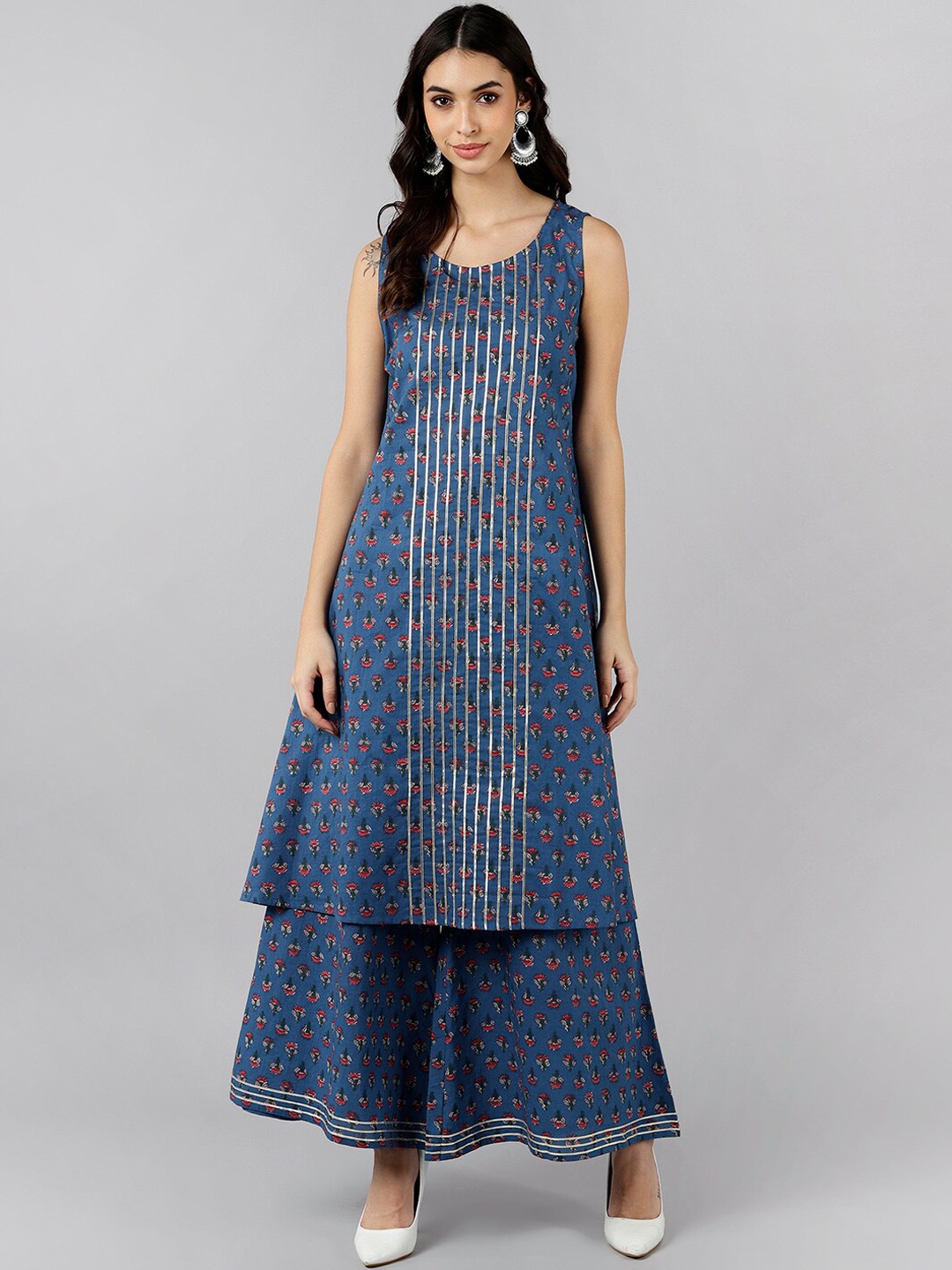AHIKA Women Blue Ethnic Motifs Printed High Slit Pure Cotton Kurta with Palazzos & With Dupatta
AHIKA Women Blue Ethnic Motifs Printed High Slit Pure Cotton Kurta with Palazzos & With Dupatta