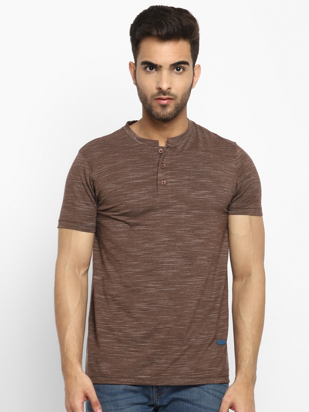 Red Chief Men Black Striped Henley Neck Pockets T-shirt