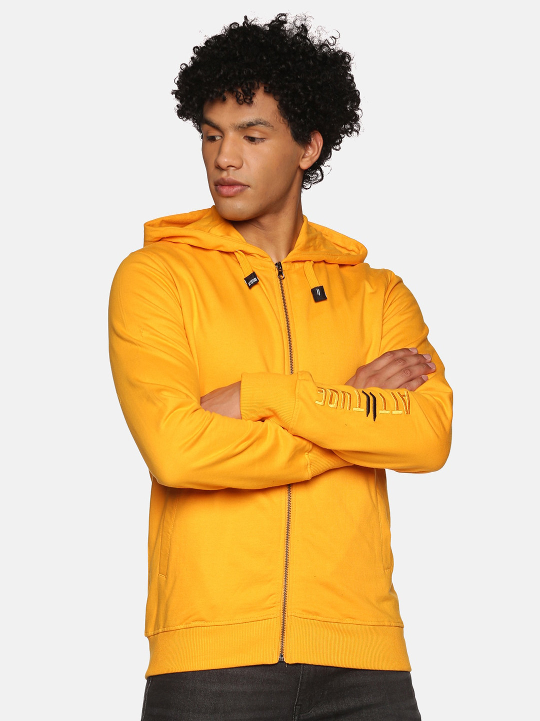 ATTIITUDE Men Yellow Hooded Pure Cotton Sweatshirt 
ATTIITUDE Men Yellow Hooded Pure Cotton Sweatshirt