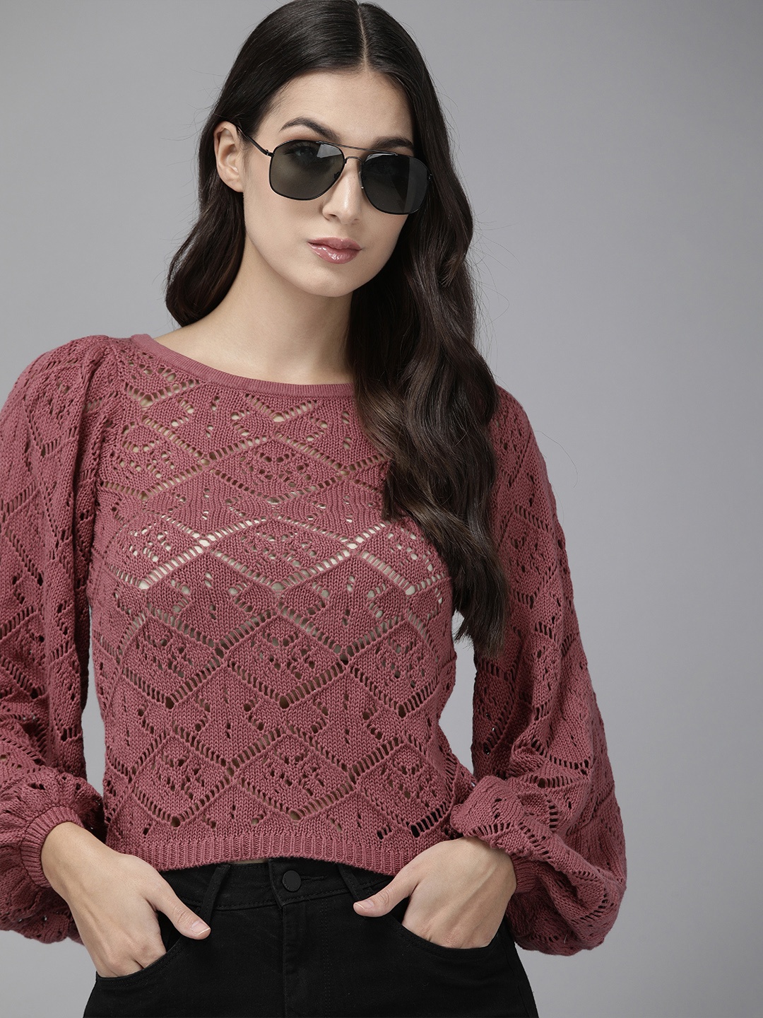 The Roadster Life Co. Women Mauve Pink Geometric Pattern Pure Cotton Open-Knitted Top
The Roadster Life Co. Women Mauve Pink Geometric Pattern Pure Cotton Open-Knitted Top