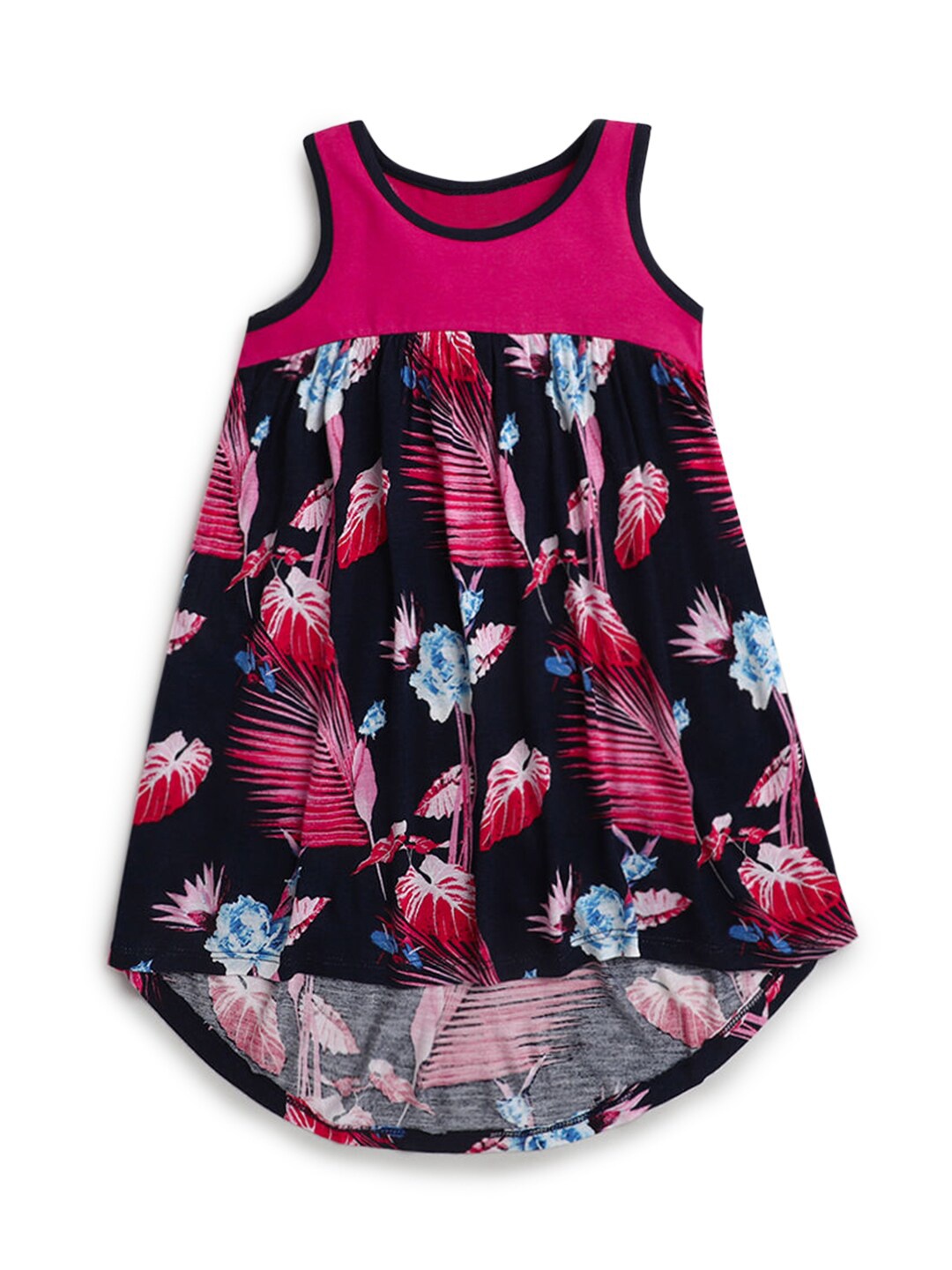 Hopscotch Girls Black Floral Print Pure Cotton A-Line Dress