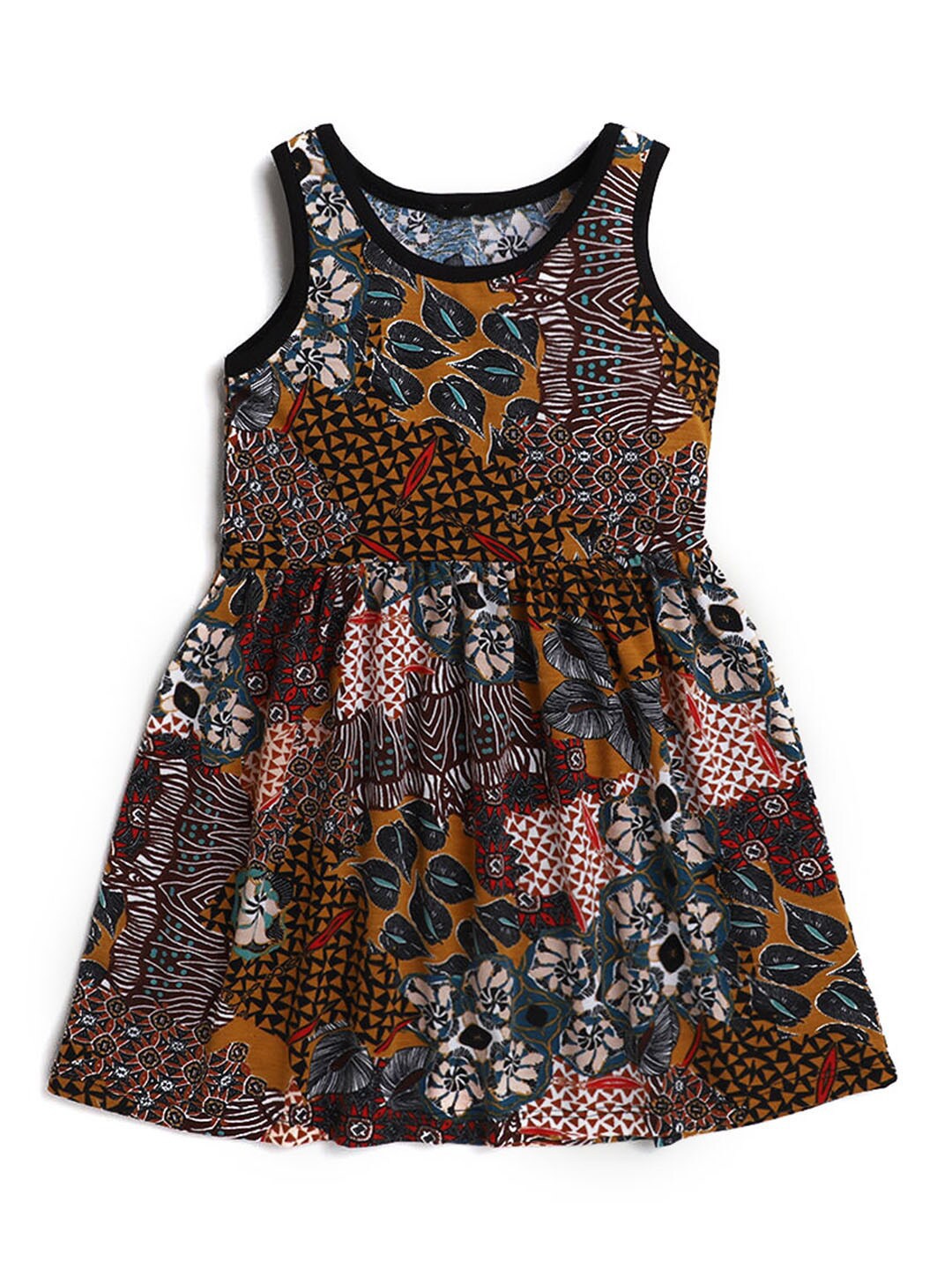 Hopscotch Girls Brown Floral A-Line Dress