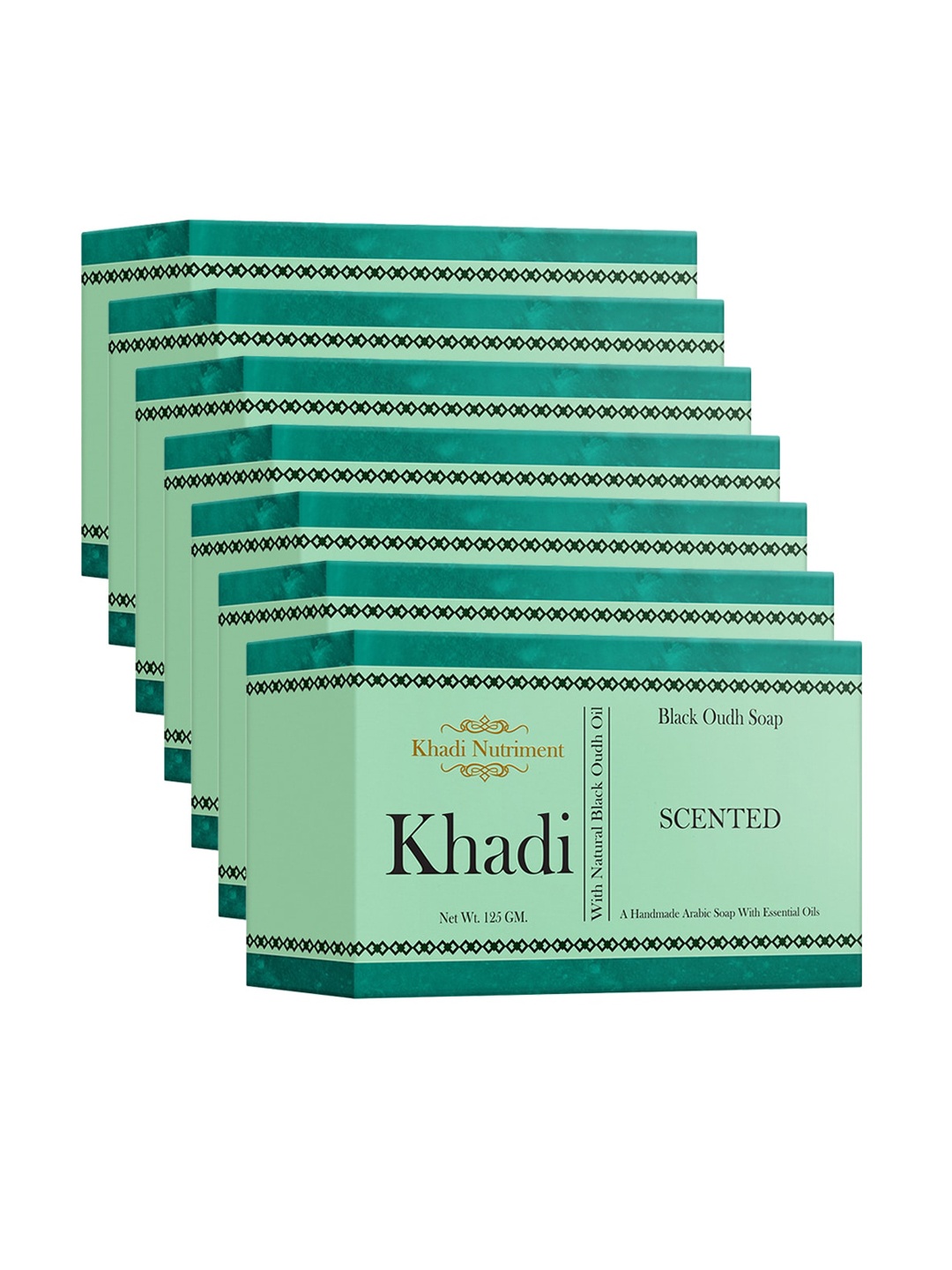 Nutriment Khadi Set of 7 Scented Black Oudh Herbal Soaps with Essential Oils - 125g each, Green
Nutriment Khadi Set of 7 Scented Black Oudh Herbal Soaps with Essential Oils - 125g each, Green